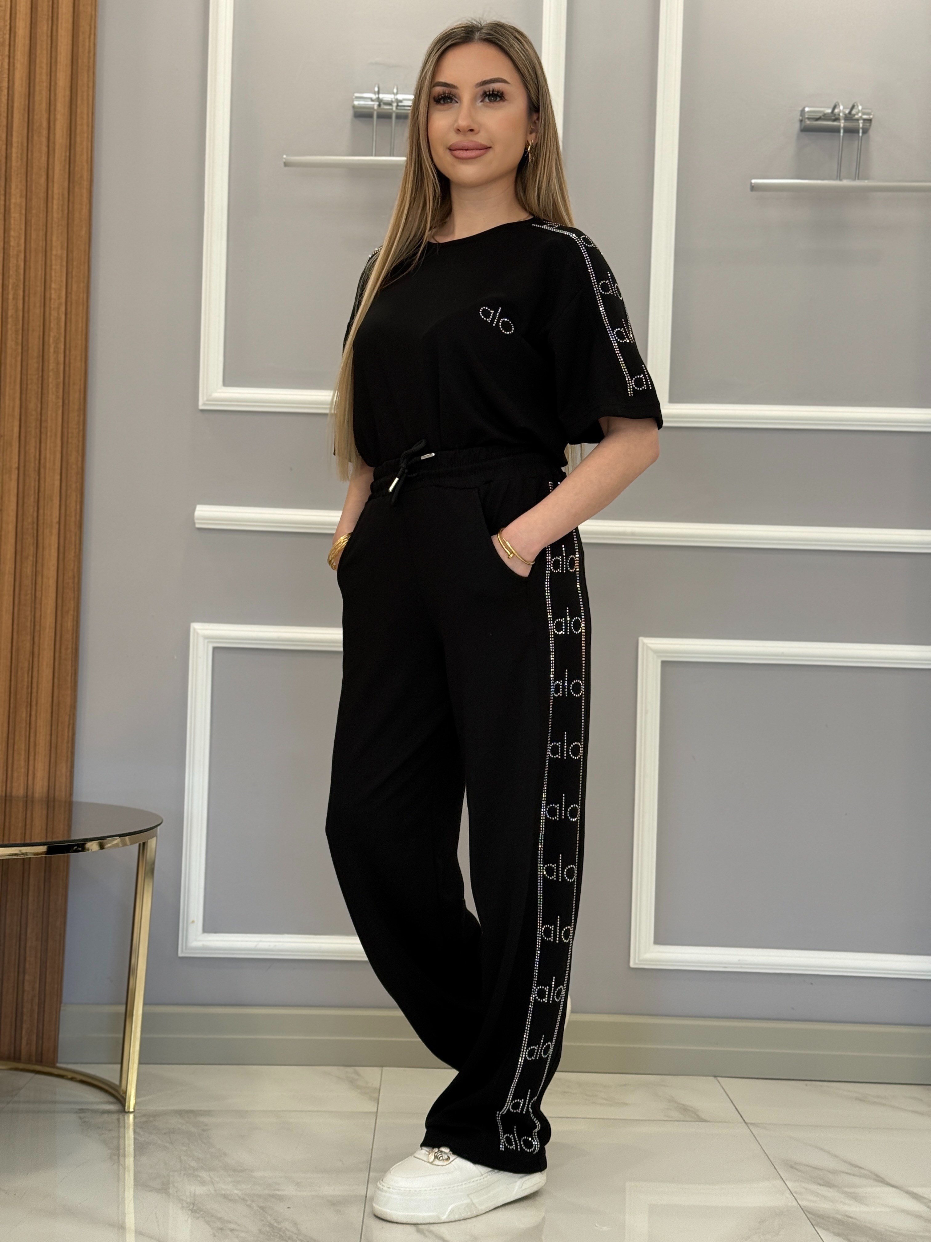 Lo Premium Modal Kumaş Yan Detaylı Siyah Takım 