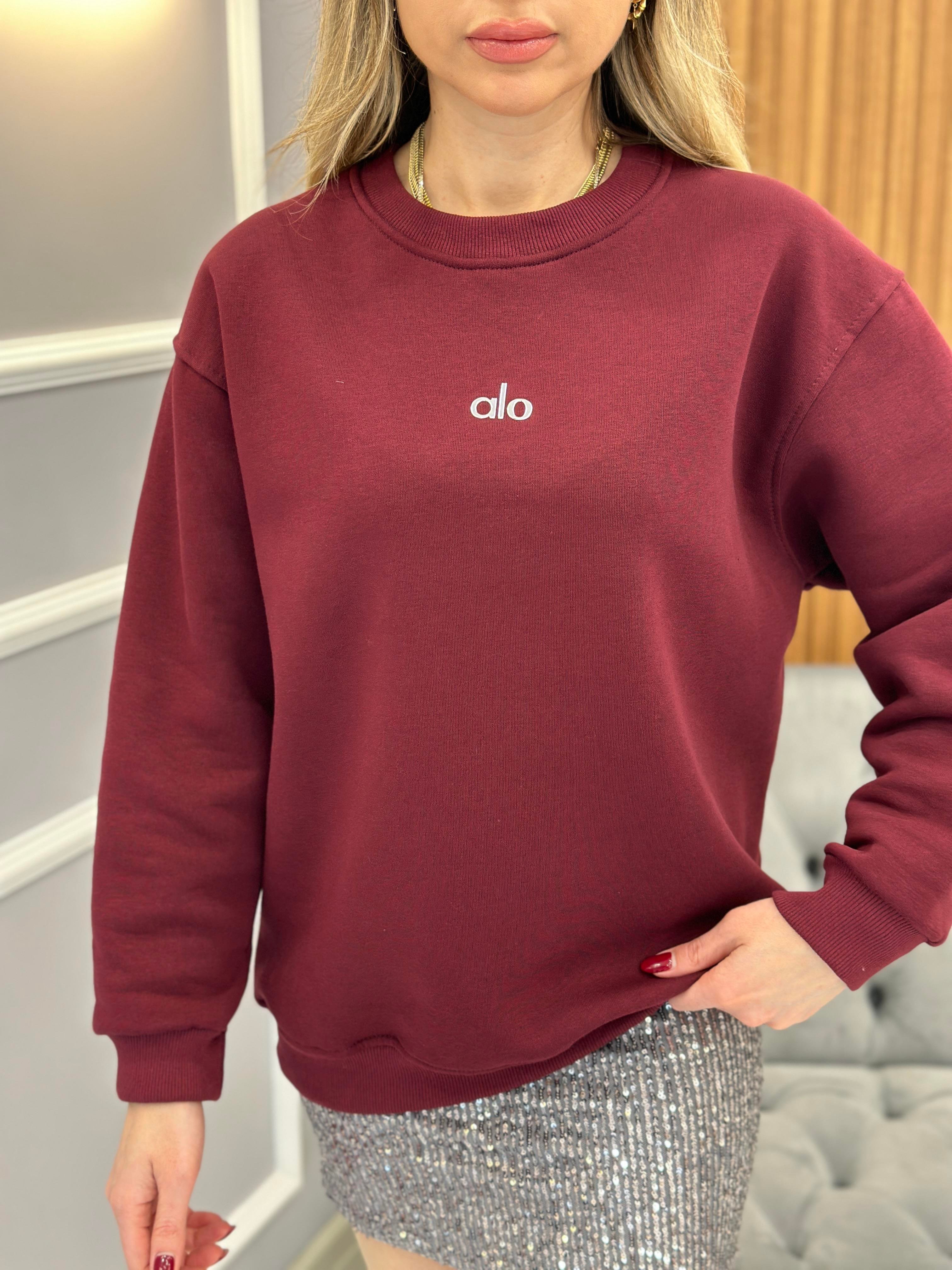 Lo Sweatshirt Silver Yazı Detaylı Bordo