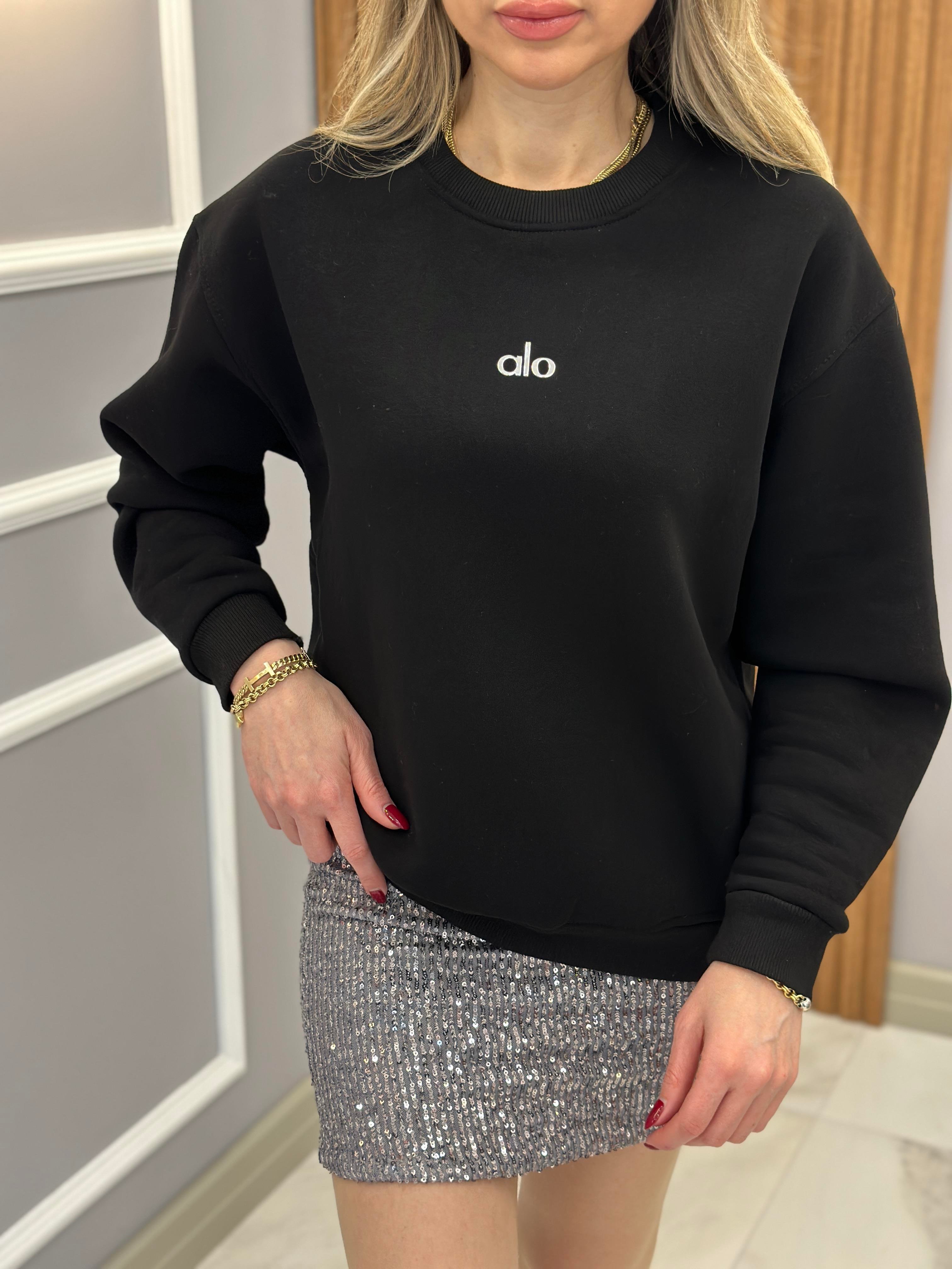 Lo Sweatshirt Silver Yazı Detaylı Siyah