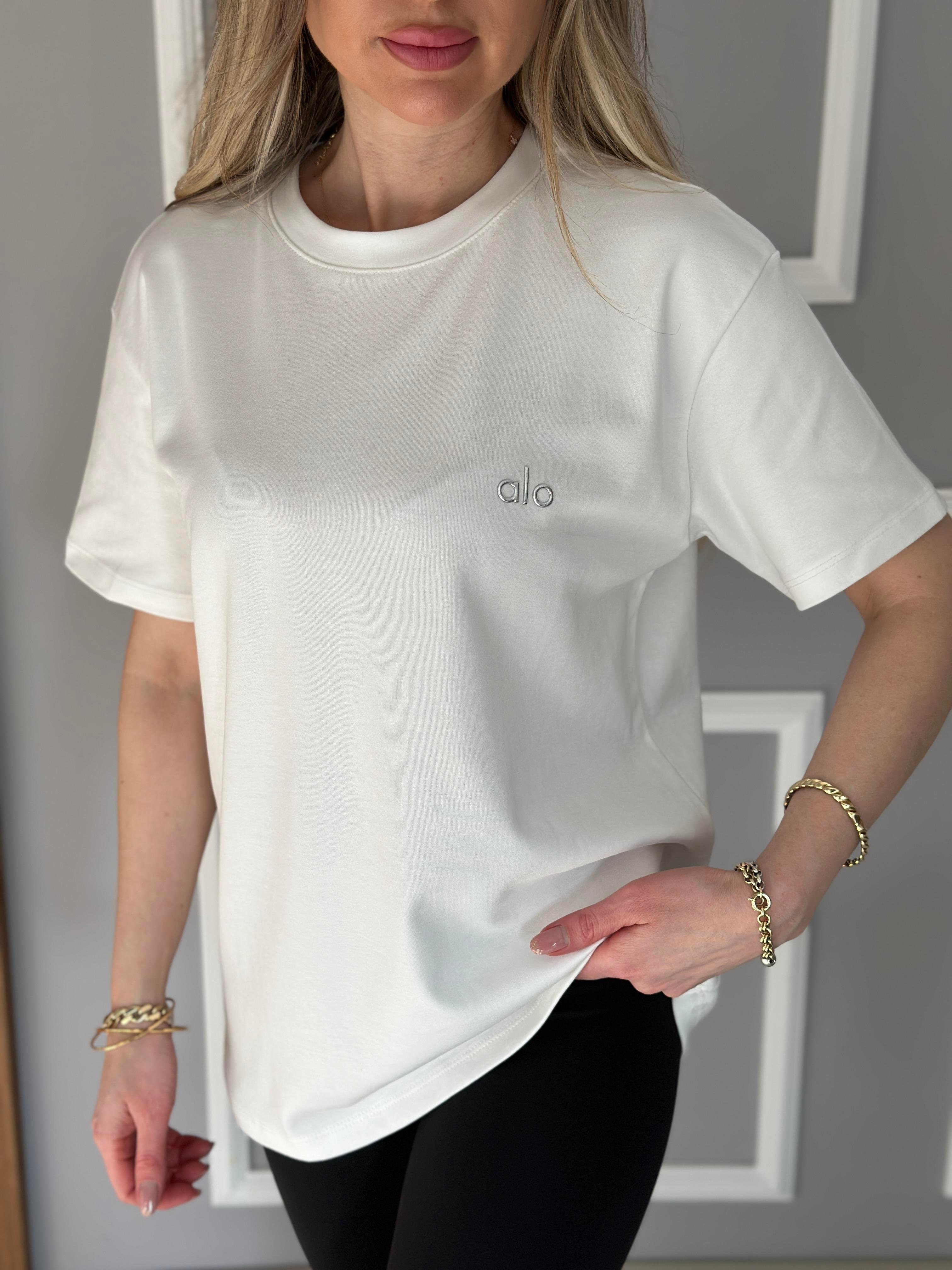 Lo T-shirt Kabartma Yazılı Beyaz