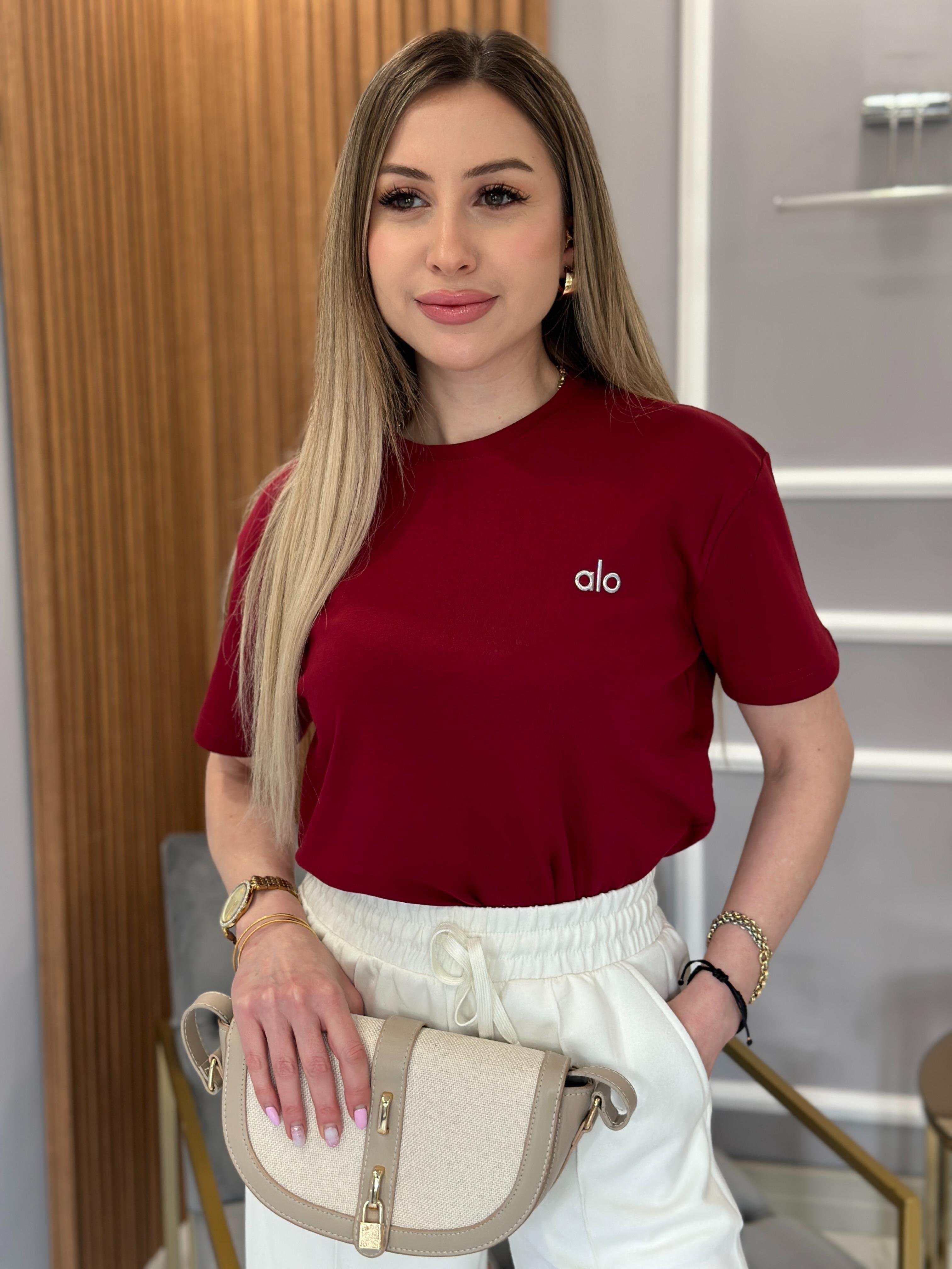 Lo T-shirt Kabartma Yazılı Bordo