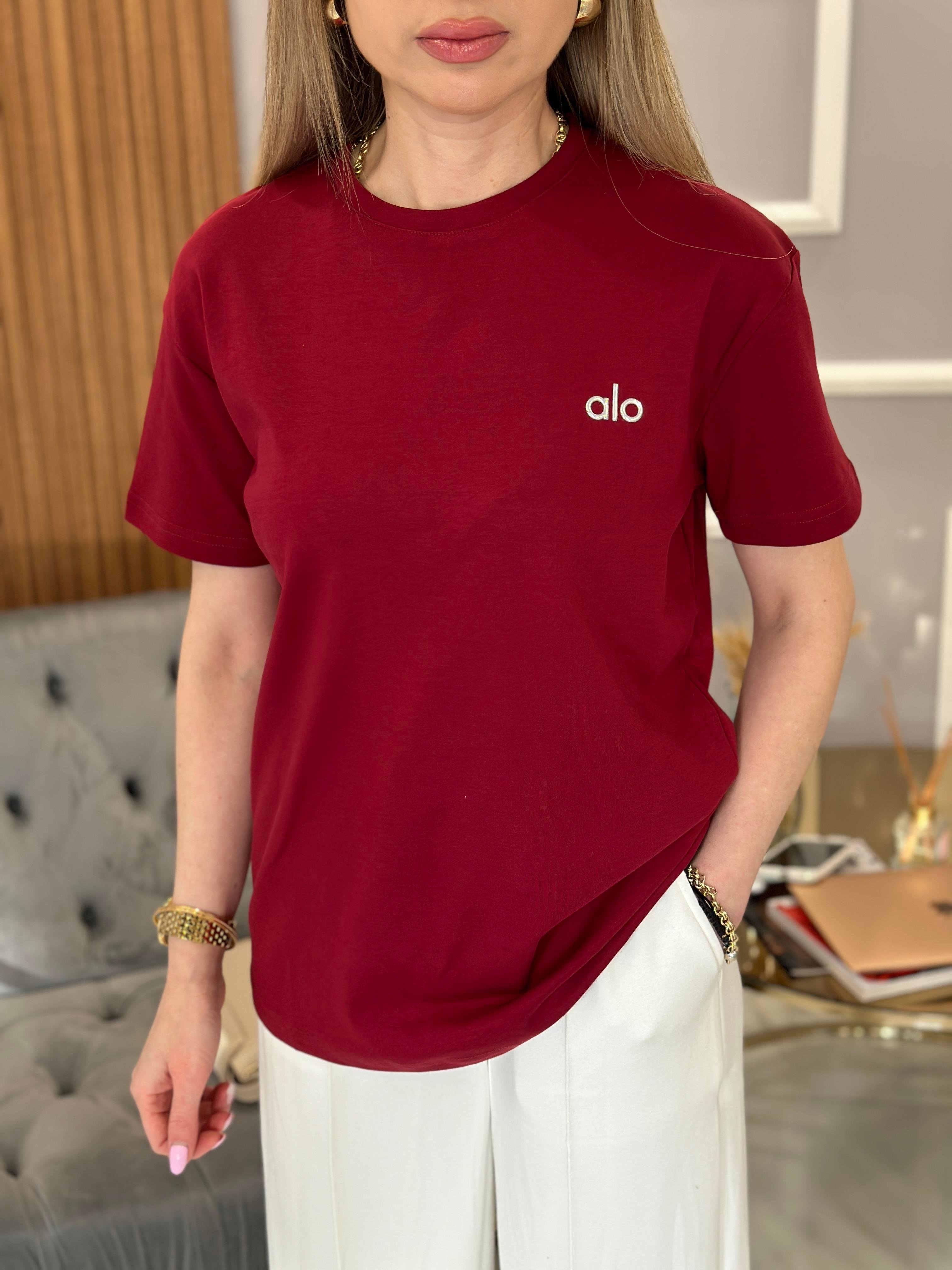 Lo T-shirt Kabartma Yazılı Bordo
