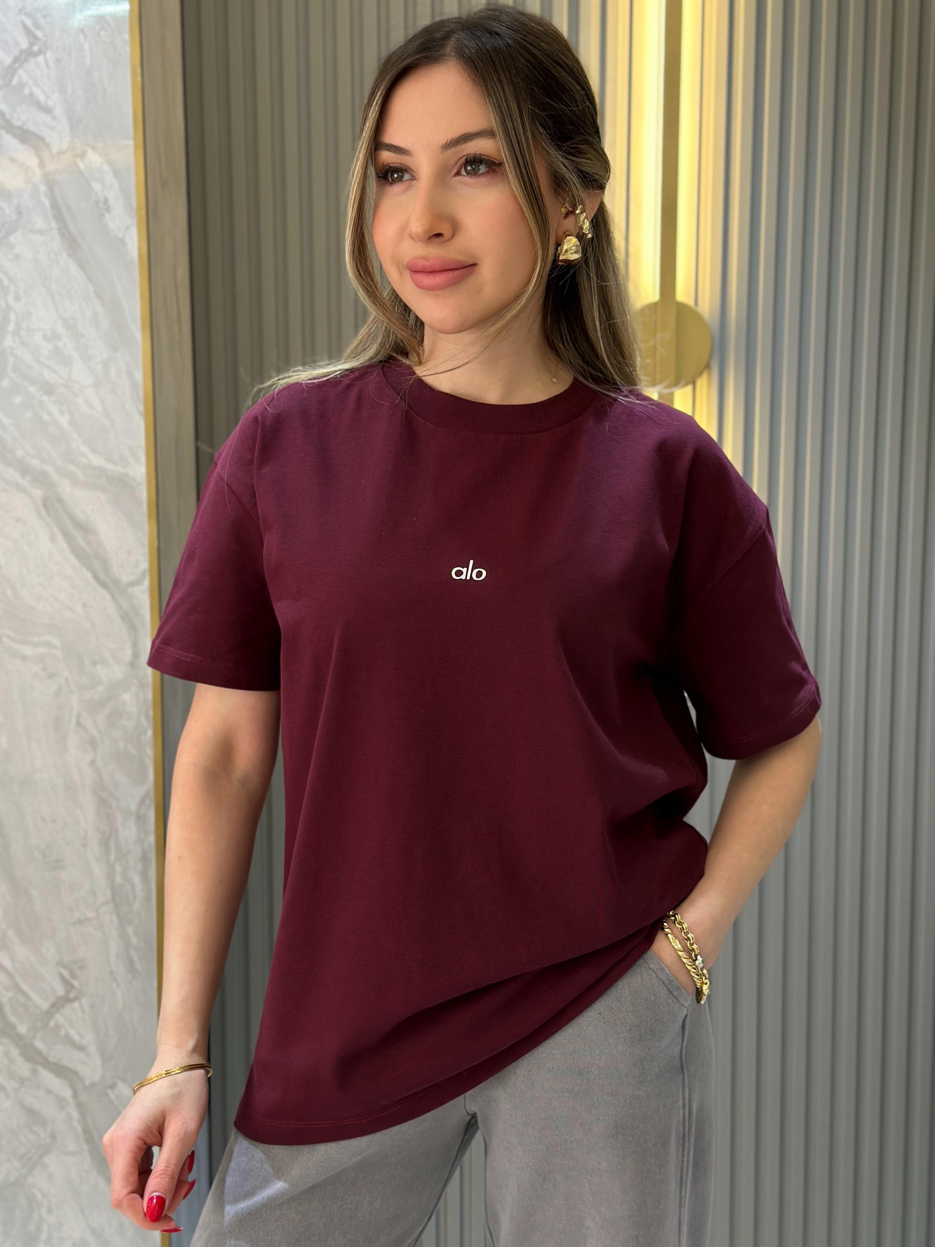 Lo T-shirt Silver Yazı Detaylı Bordo