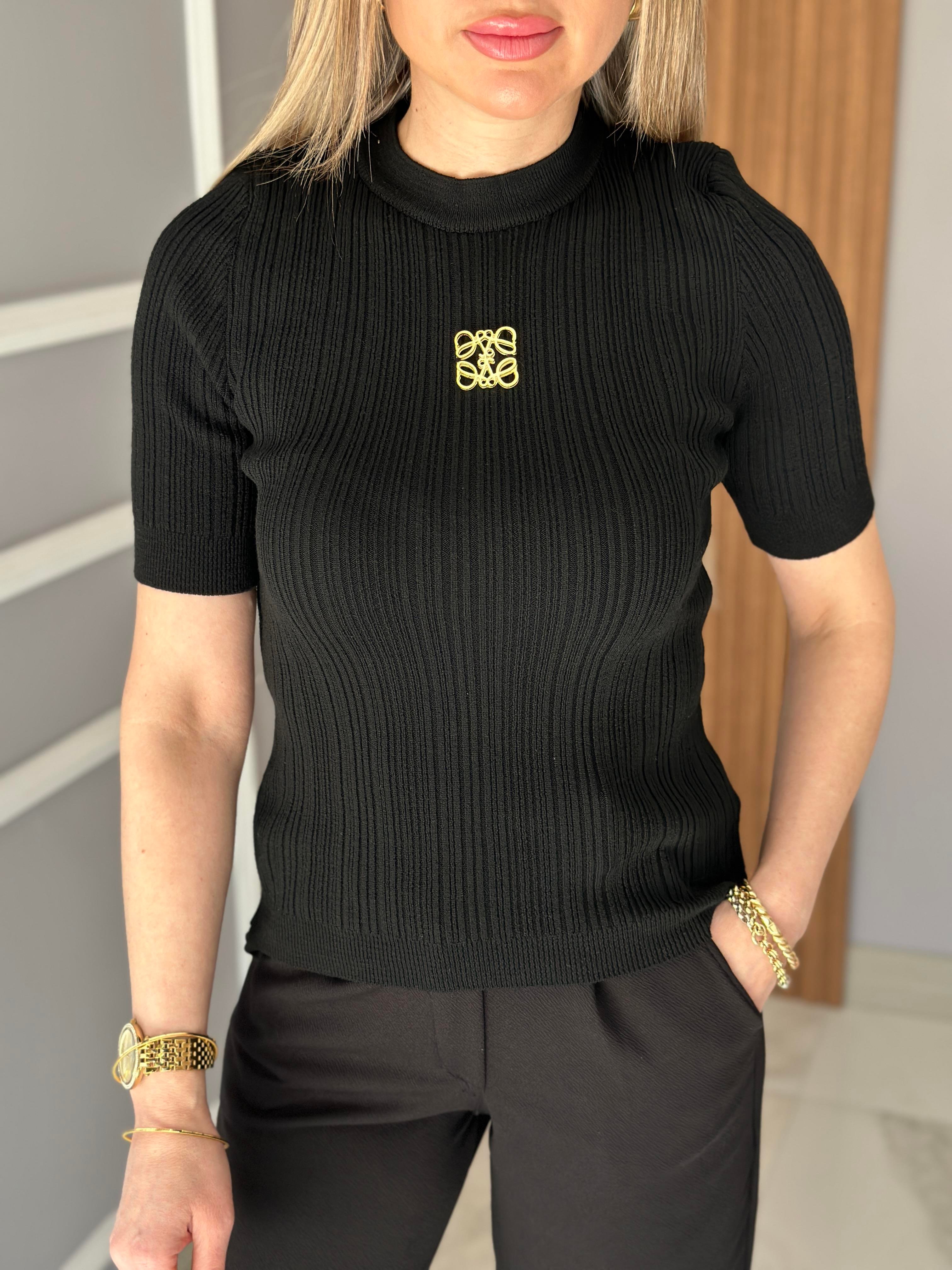 Lv Bluz Gold Detaylı Siyah