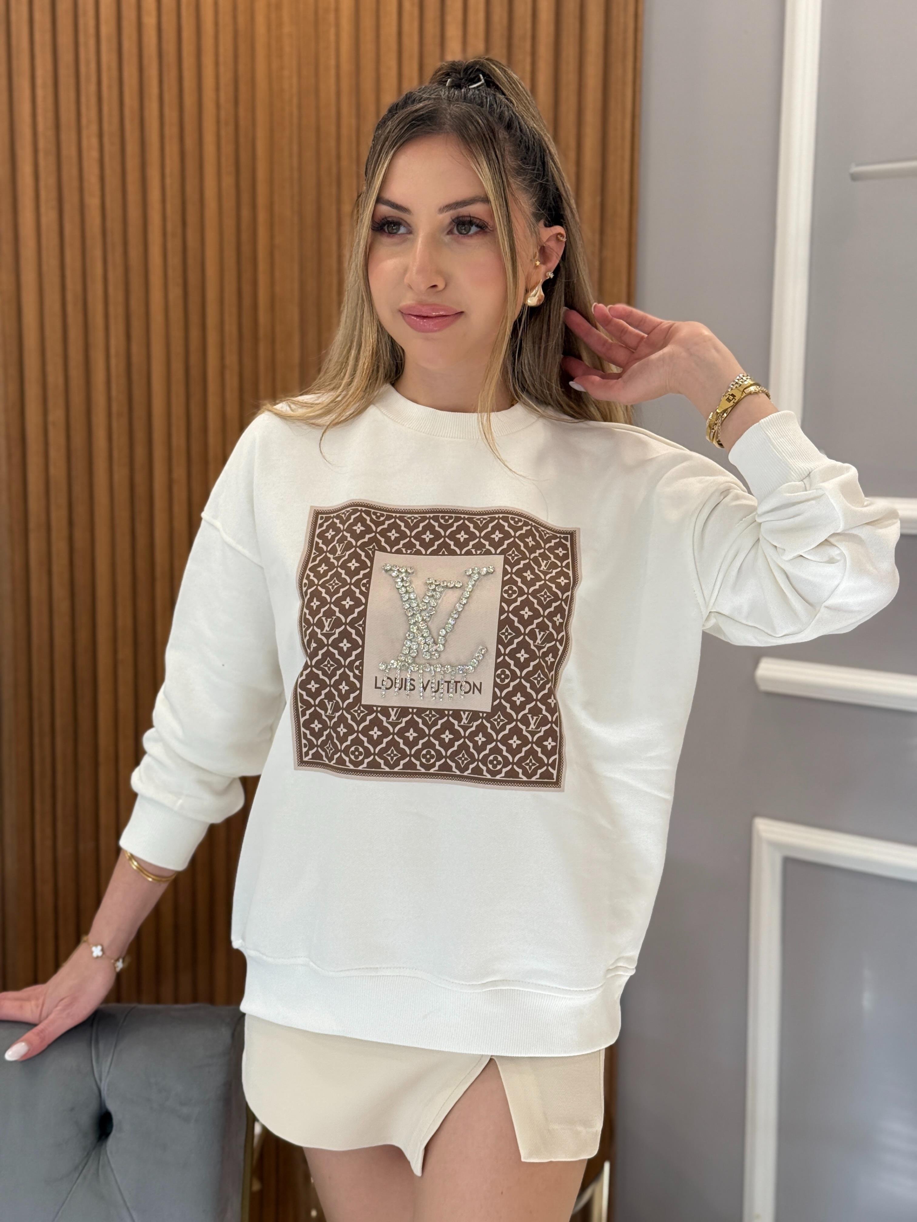 LV Taşlı Sweat Ekru Boyu 65 cm