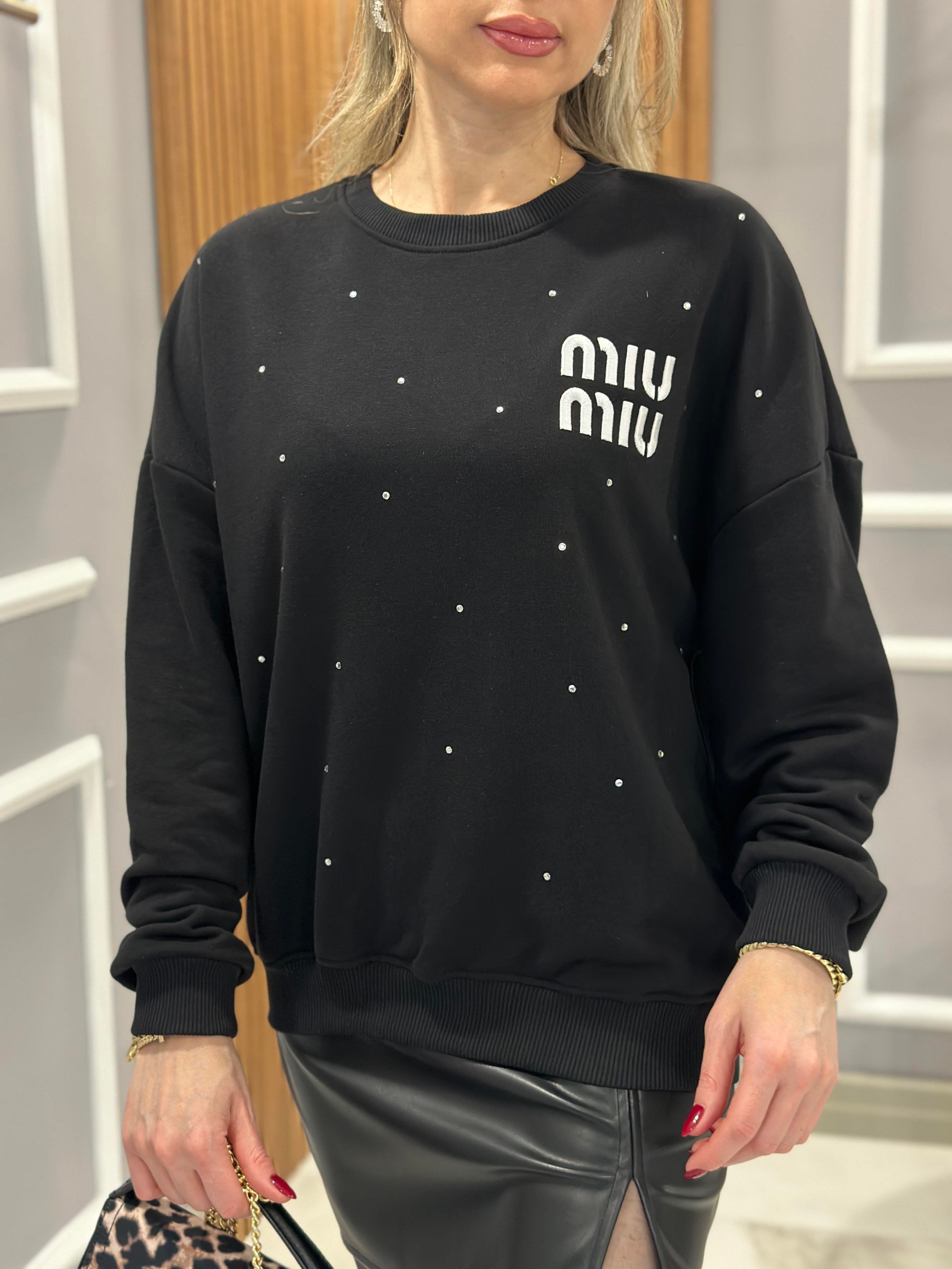 Mı Premium Pırıltılı Taşlı Sweatshirt Siyah