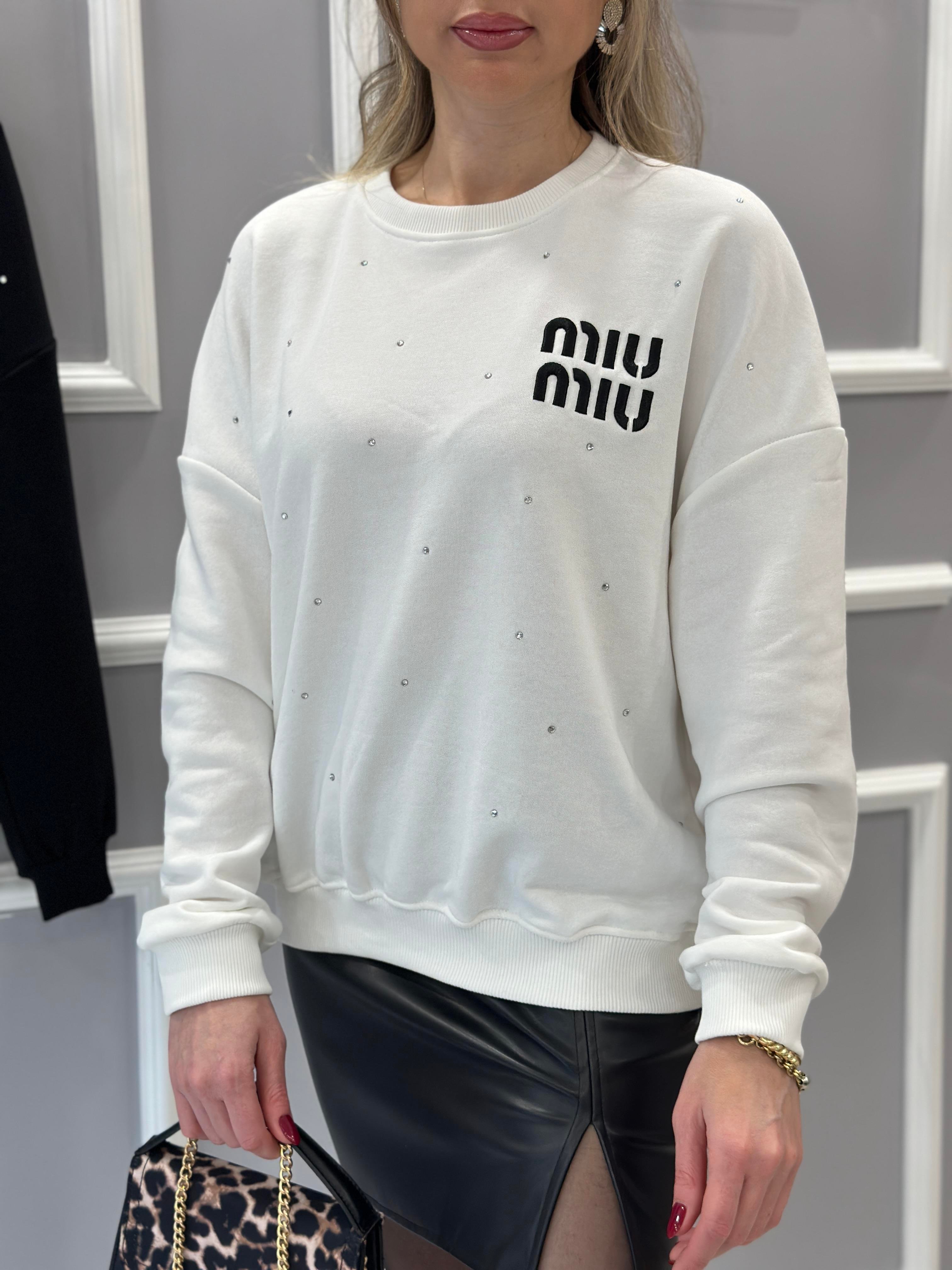 Mı Premium Pırıltılı Taşlı Sweatshirt Ekru