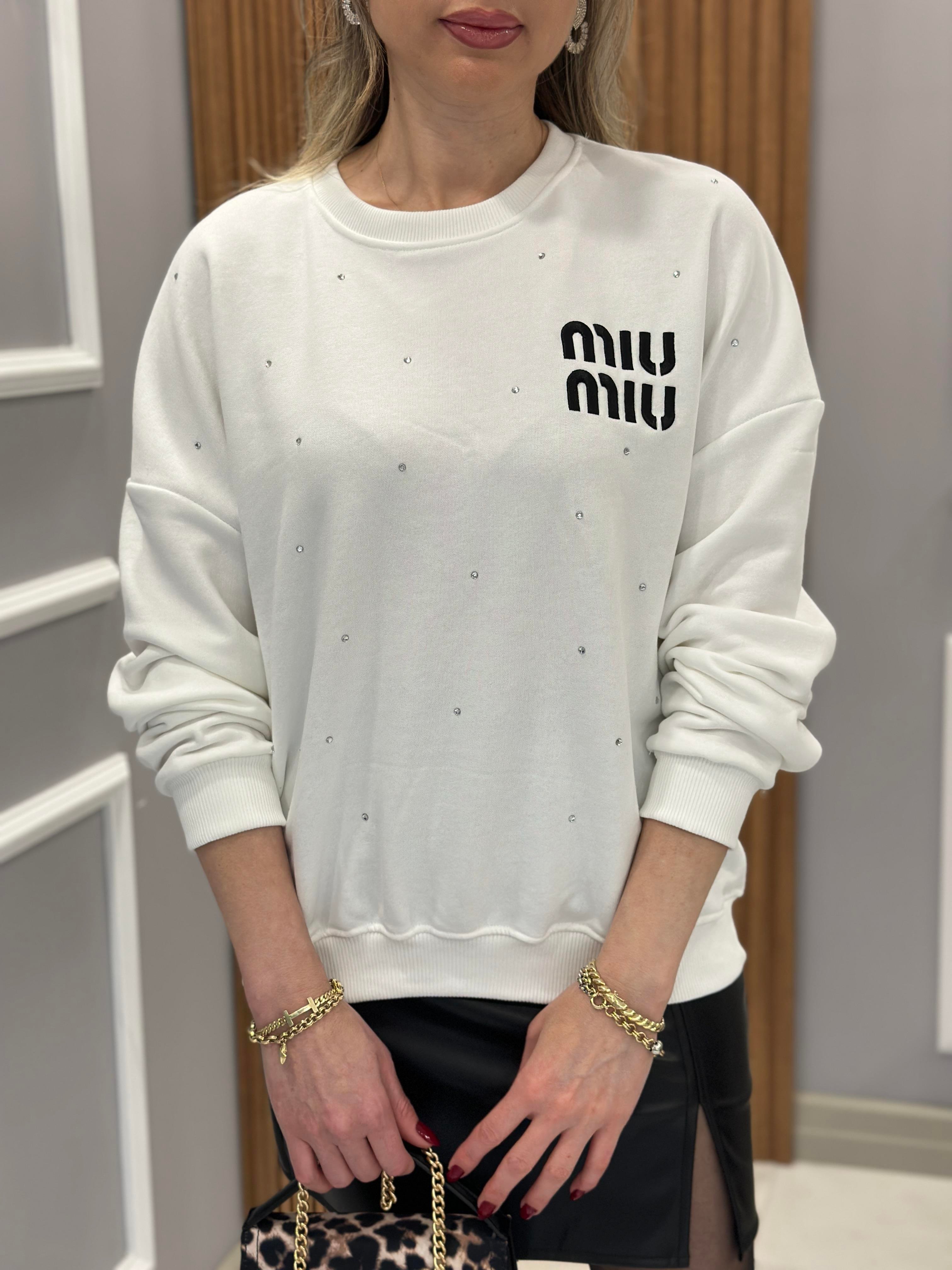 Mı Premium Pırıltılı Taşlı Sweatshirt Ekru