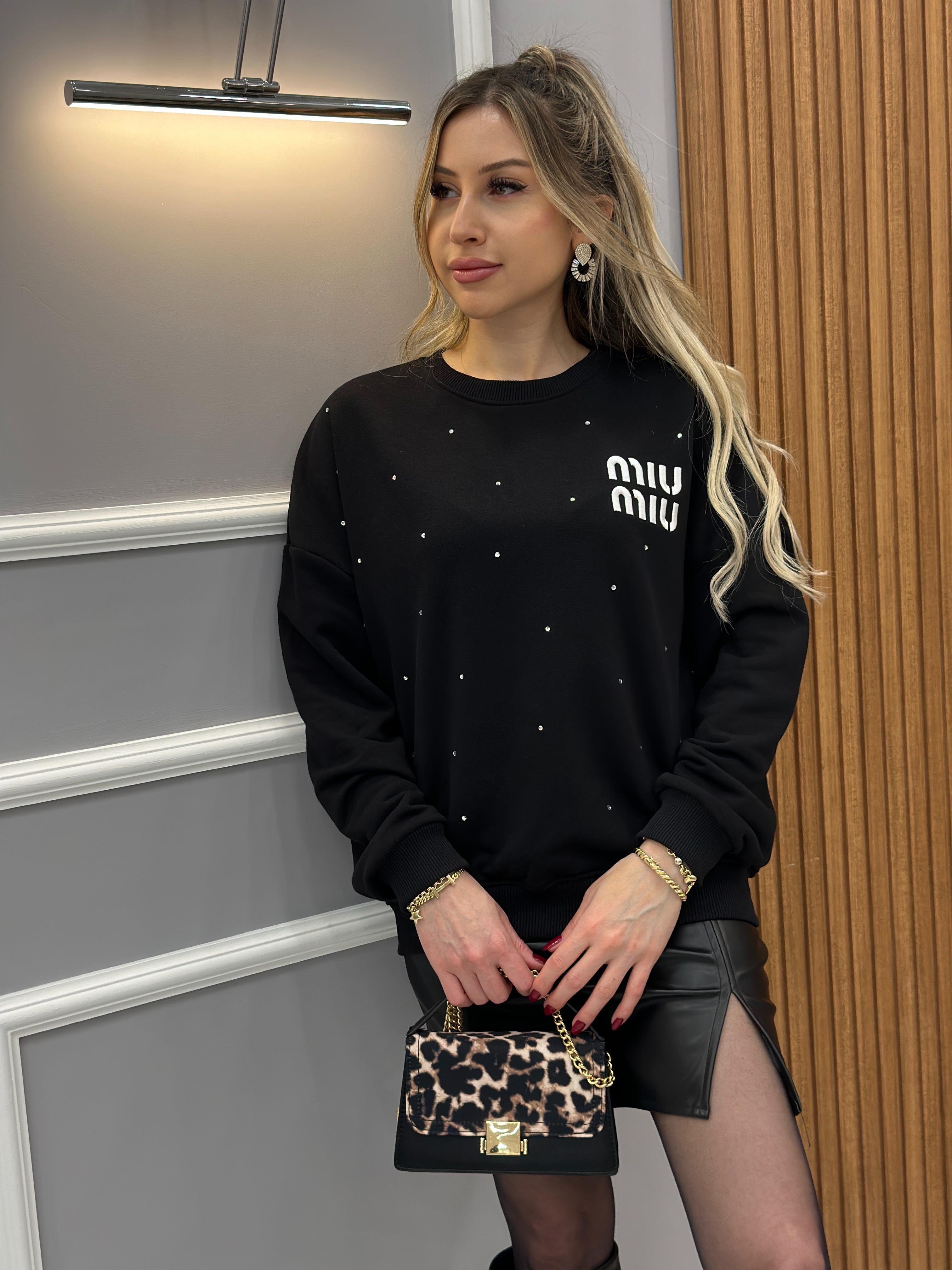 Mı Premium Pırıltılı Taşlı Sweatshirt Siyah