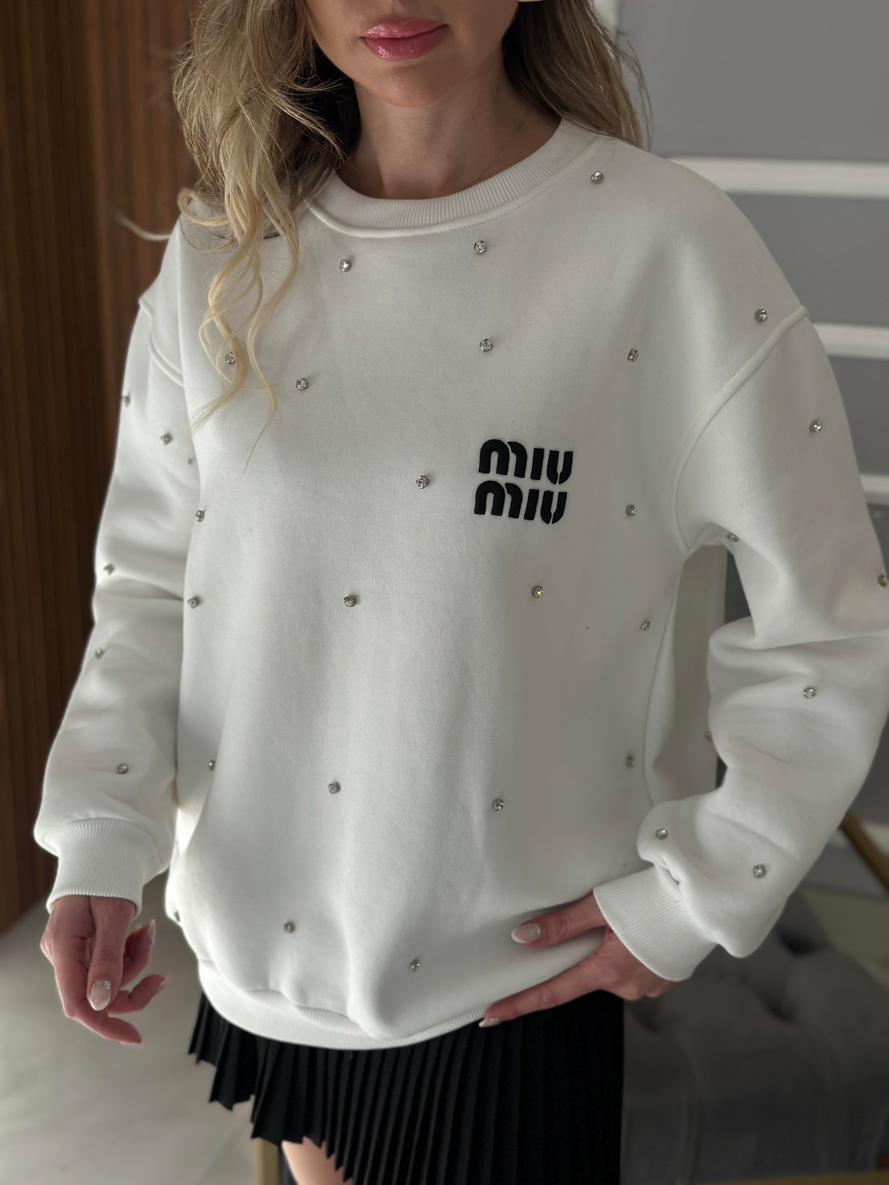 Mi Premium Sweatshirt Taşlı Beyaz