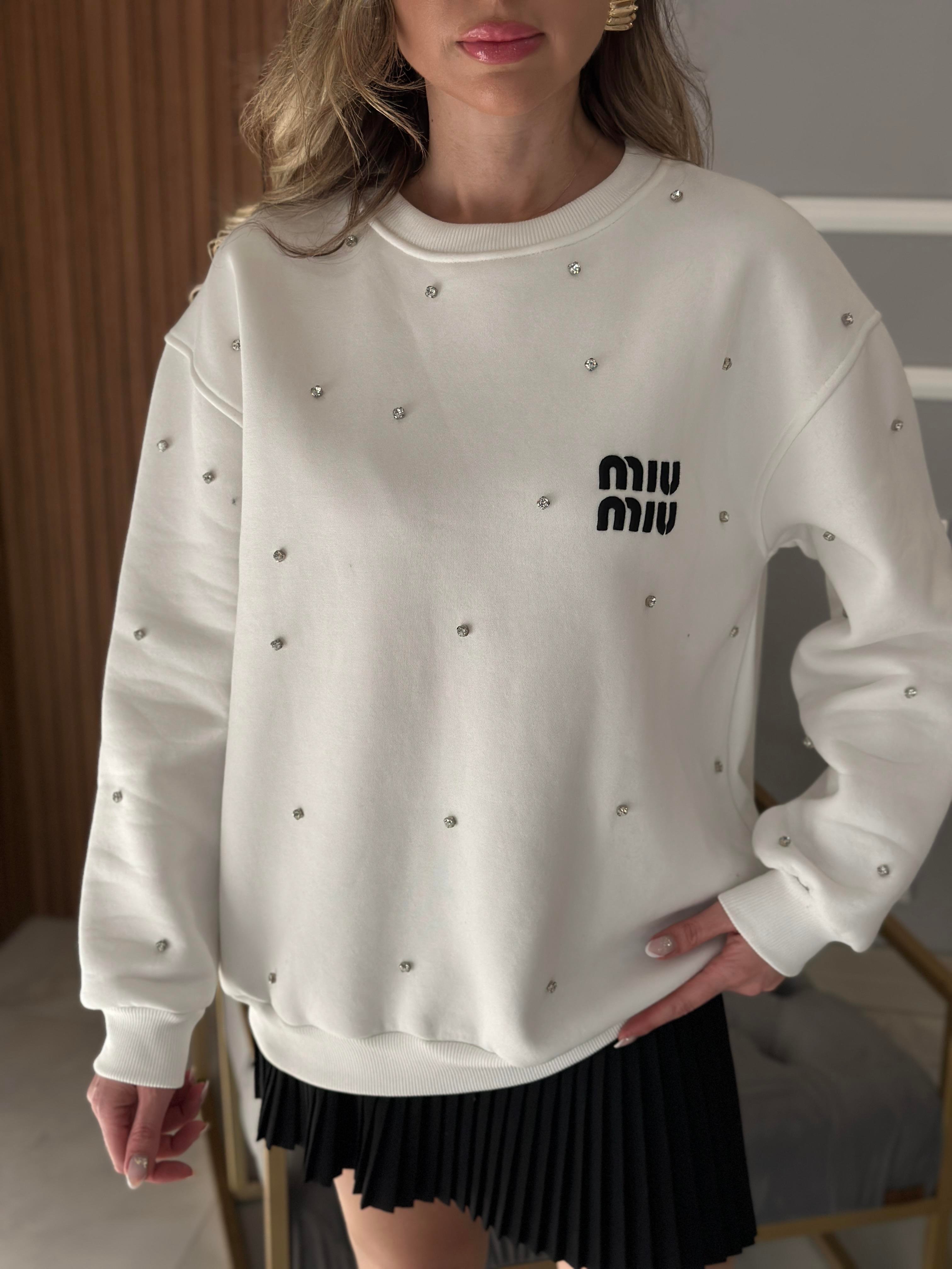 Mi Premium Sweatshirt Taşlı Beyaz