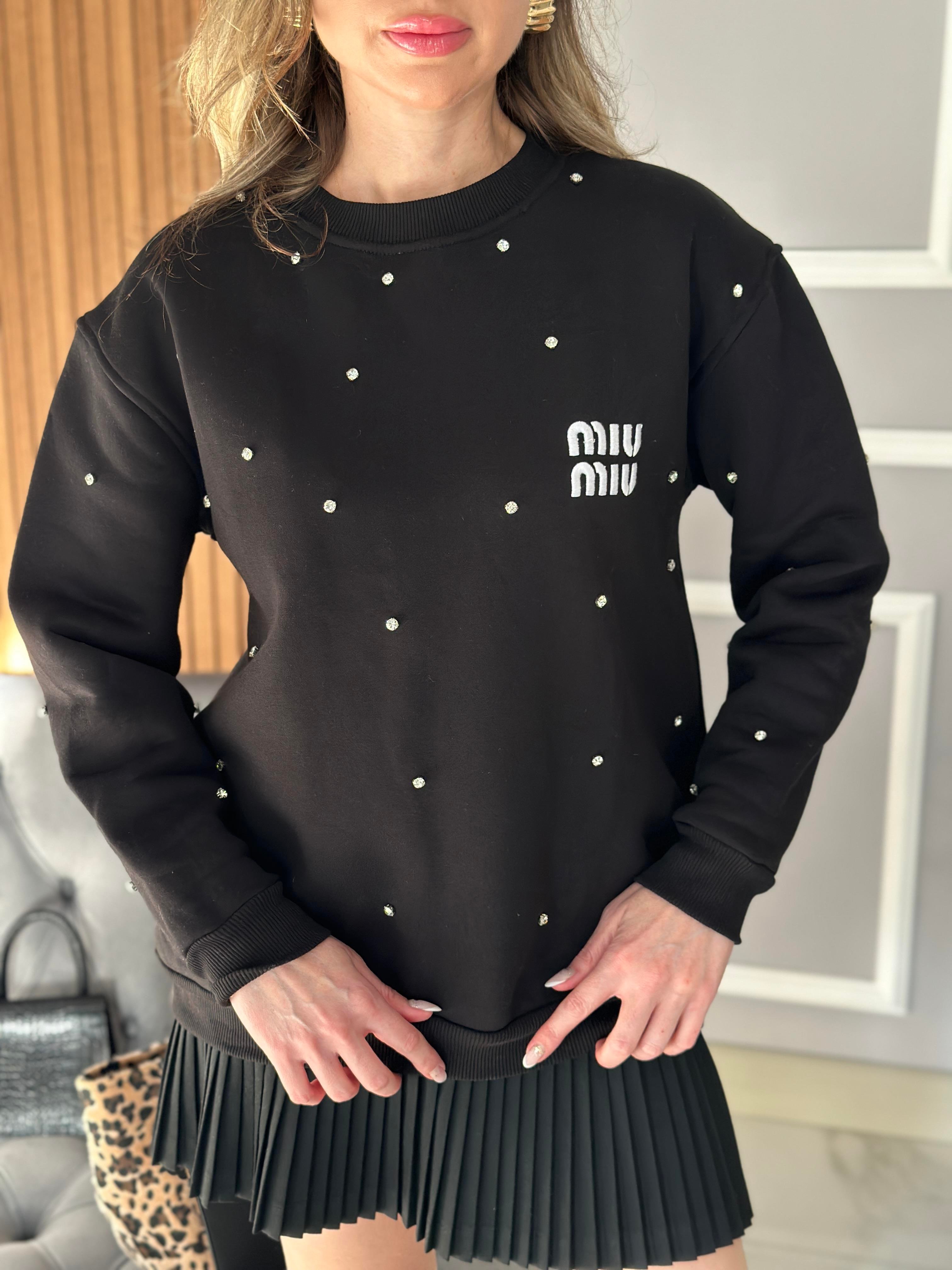 Mi Premium Sweatshirt Taşlı Siyah