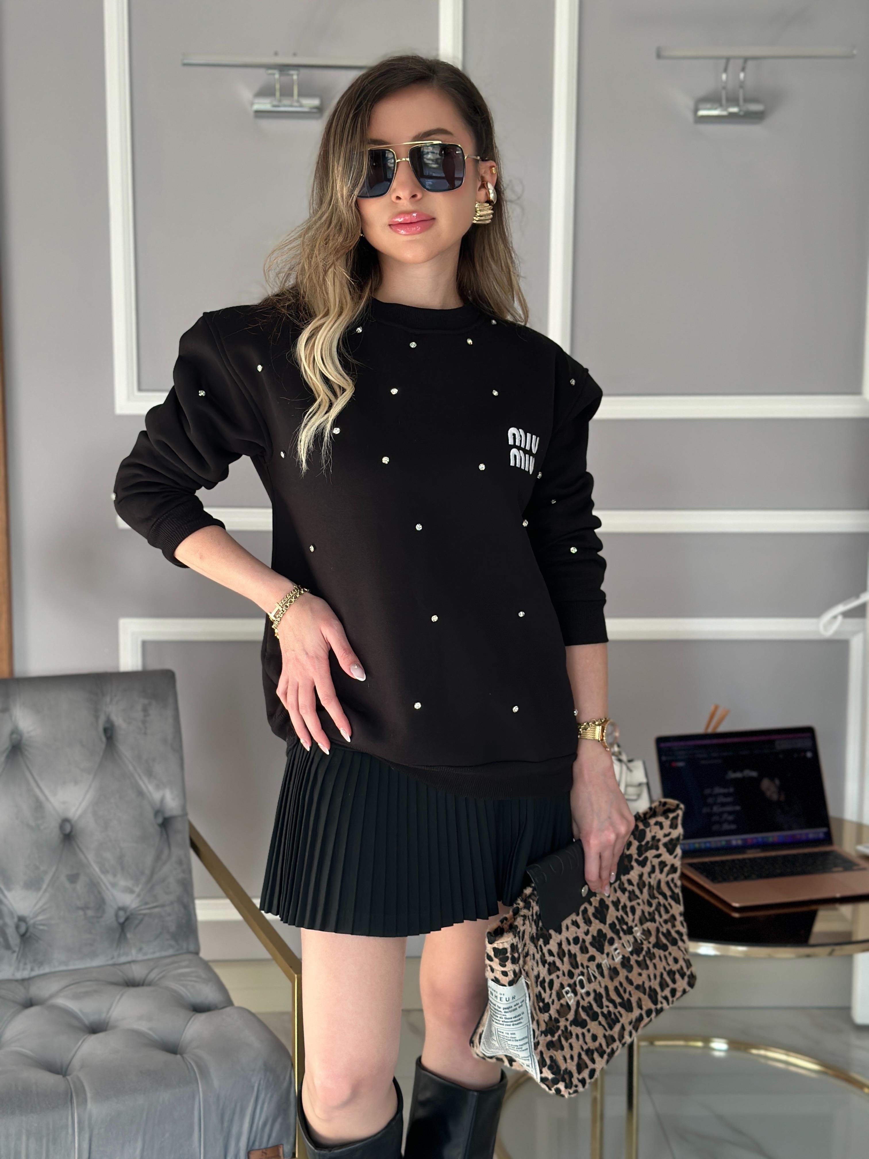 Mi Premium Sweatshirt Taşlı Siyah