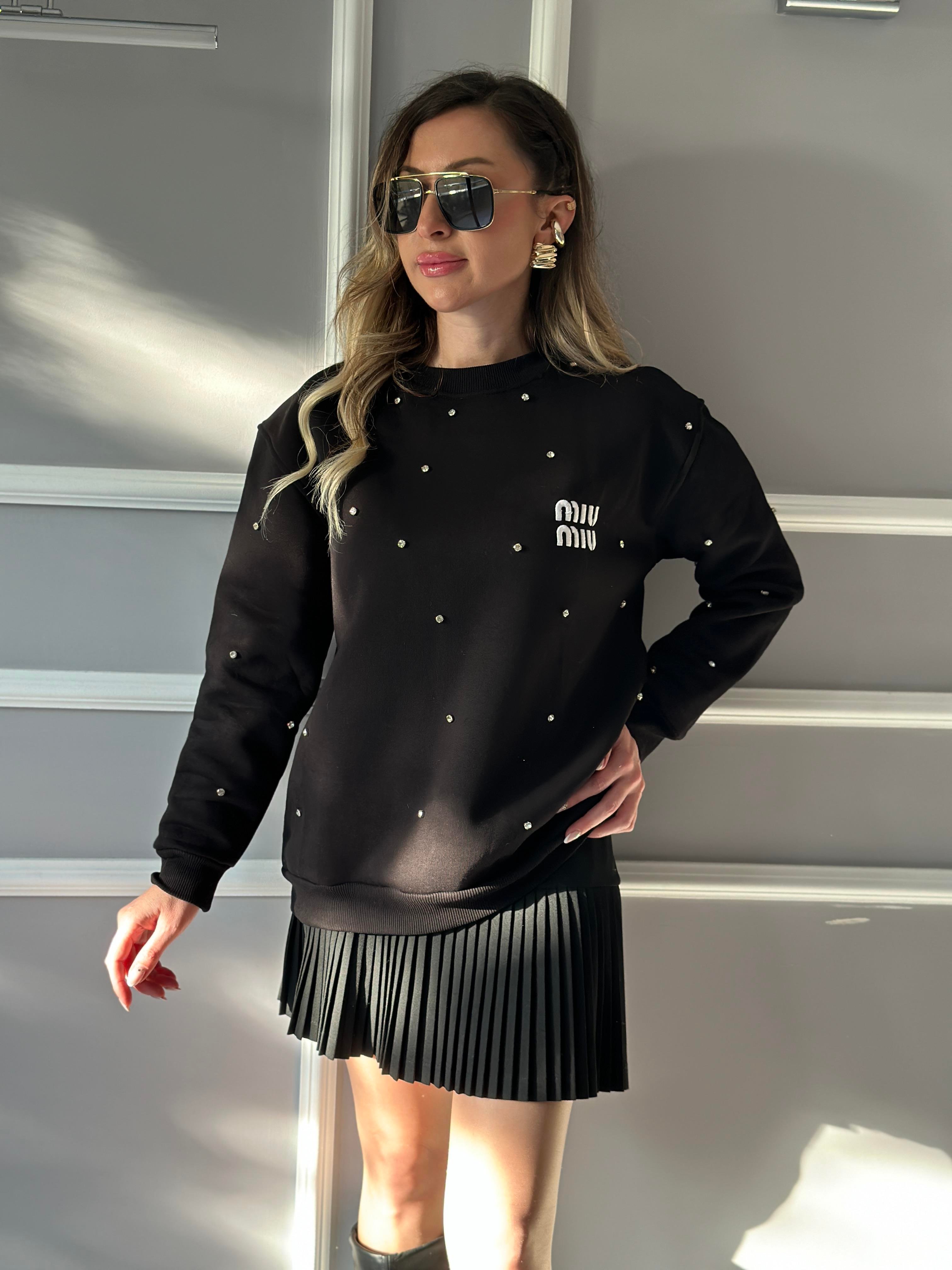Mi Premium Sweatshirt Taşlı Siyah