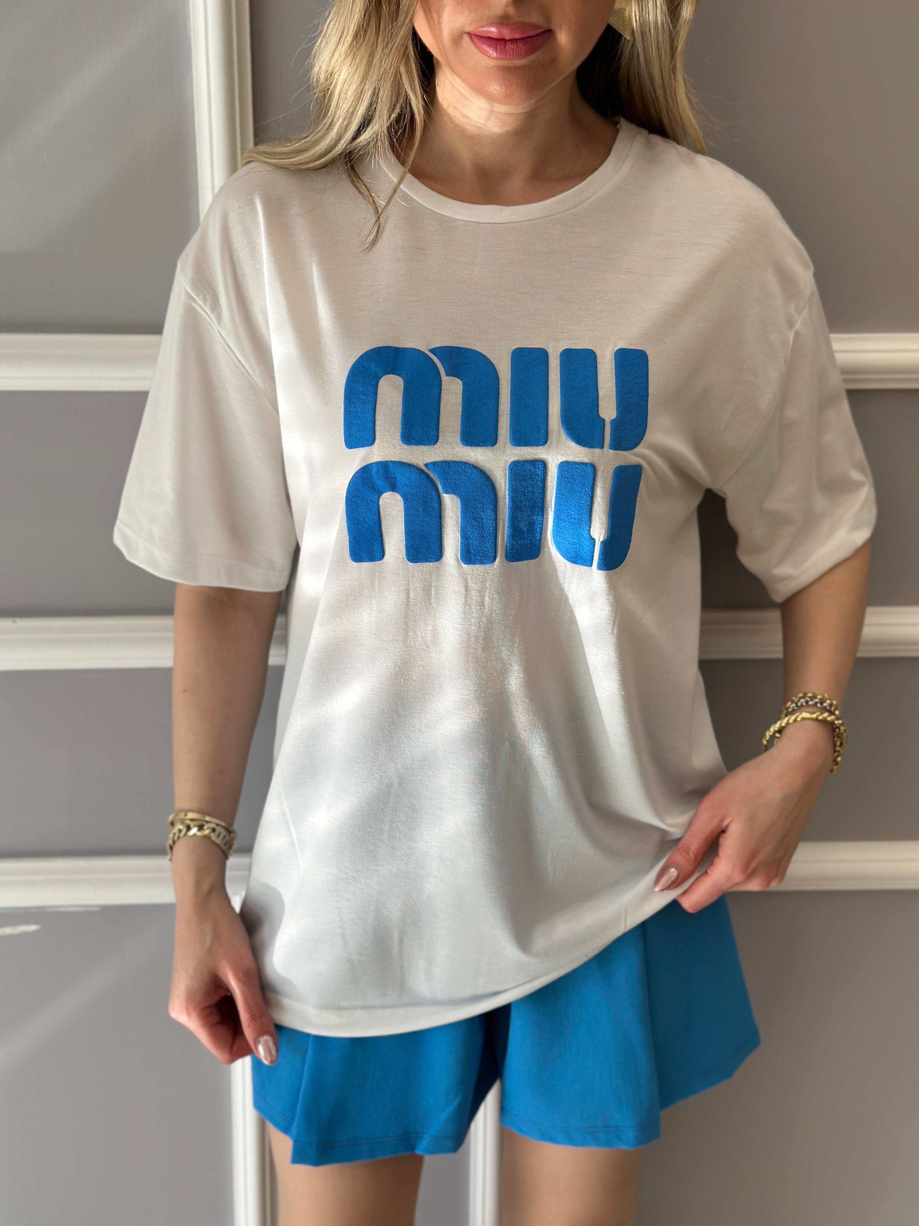 Mi T-shirt Mavi Baskılı Ekru