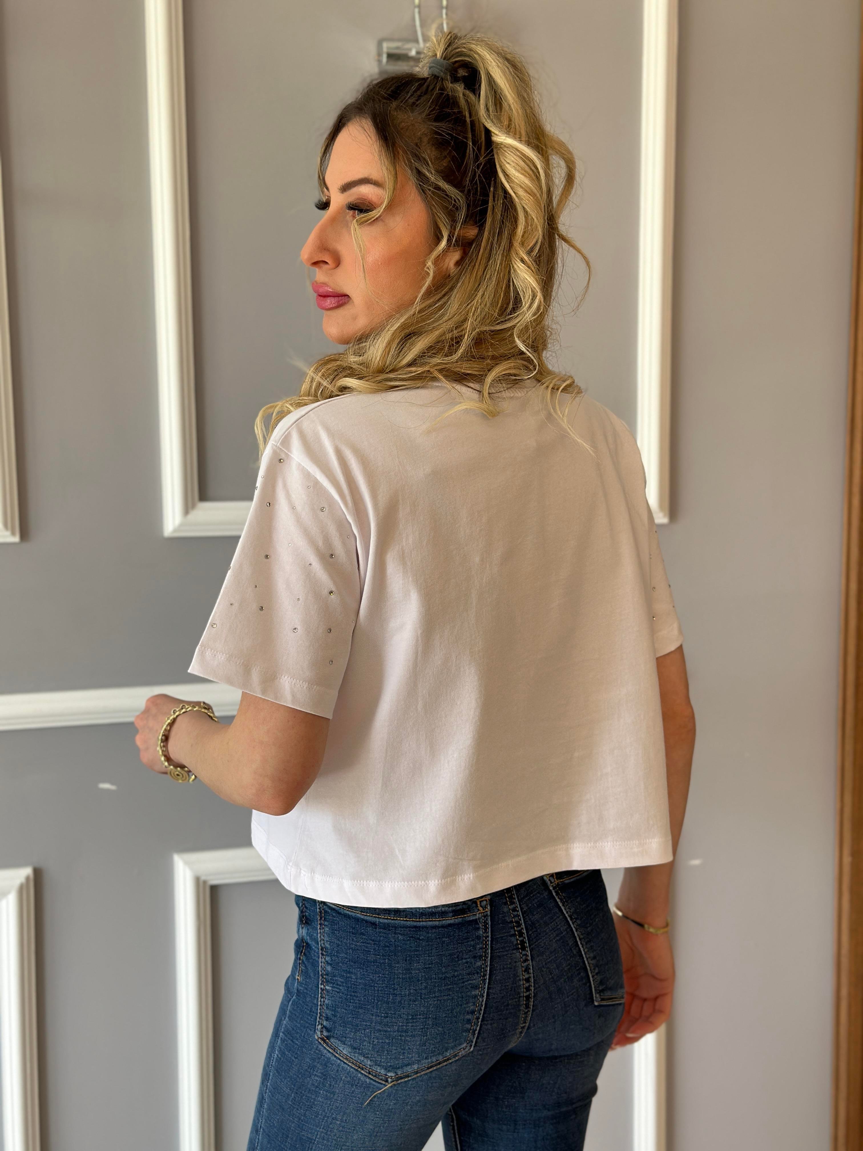 Mİ T-shirt Taşlı Beyaz