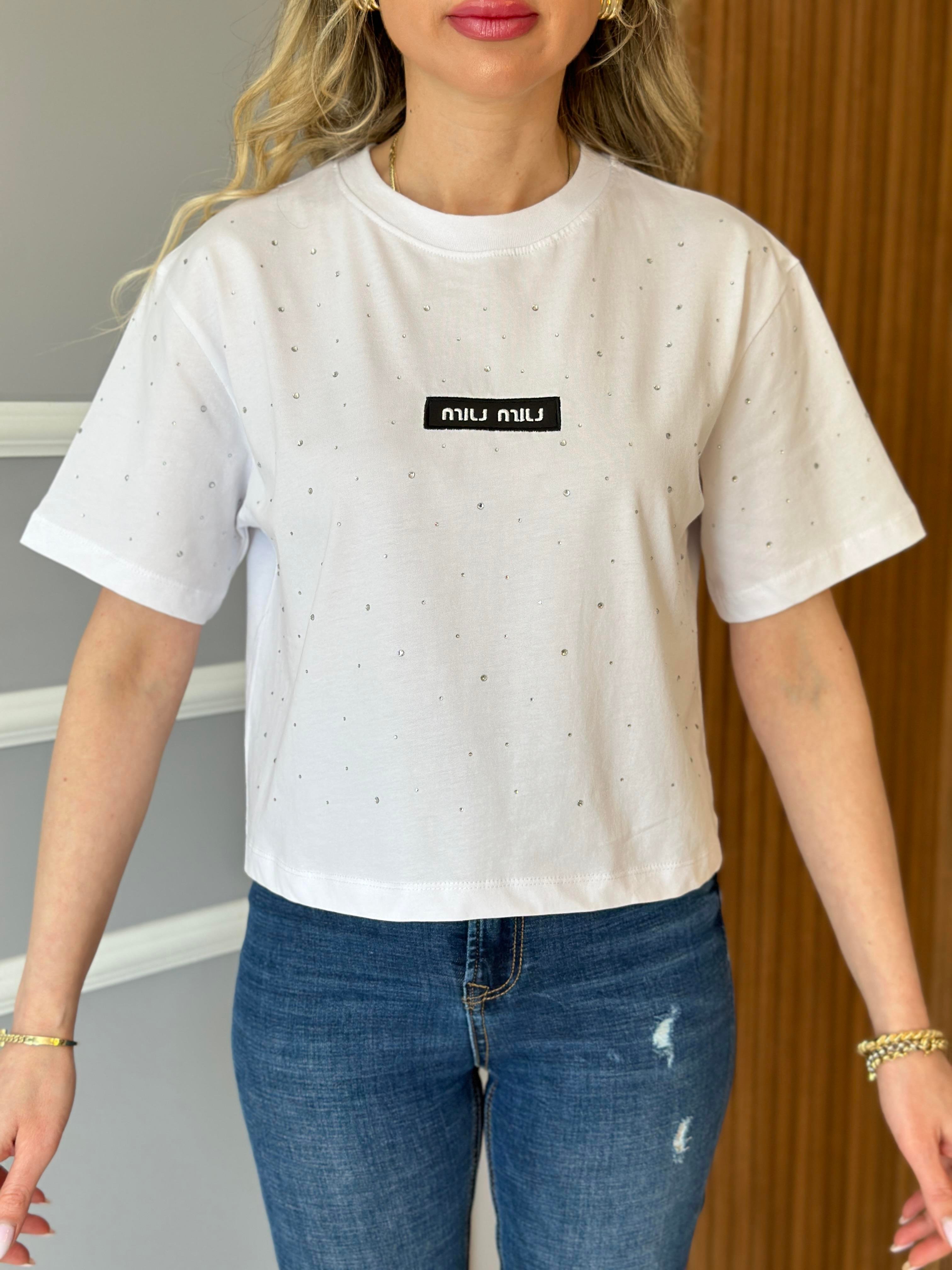 Mİ T-shirt Taşlı Beyaz