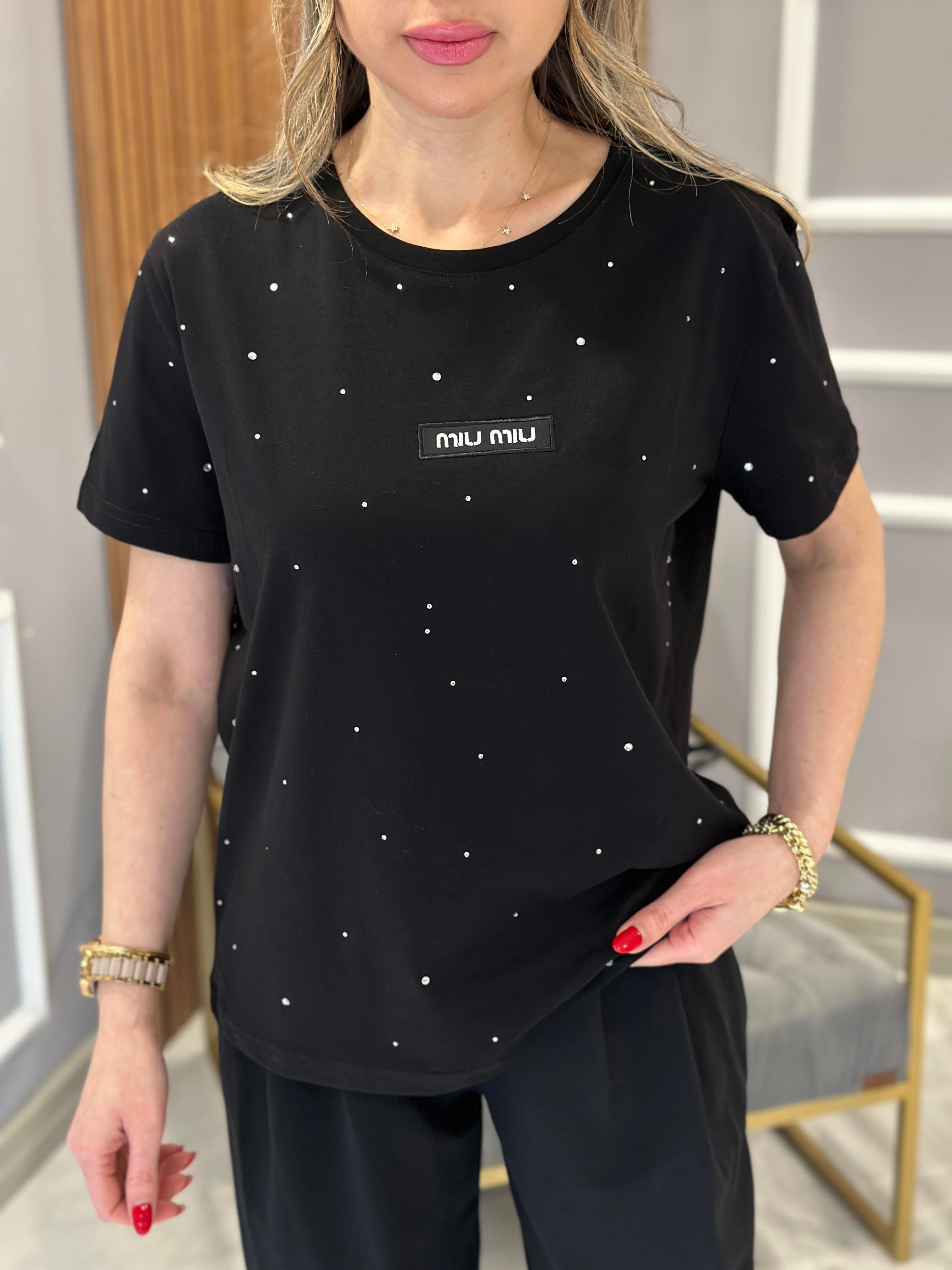Mi T-shirt Taşlı Siyah