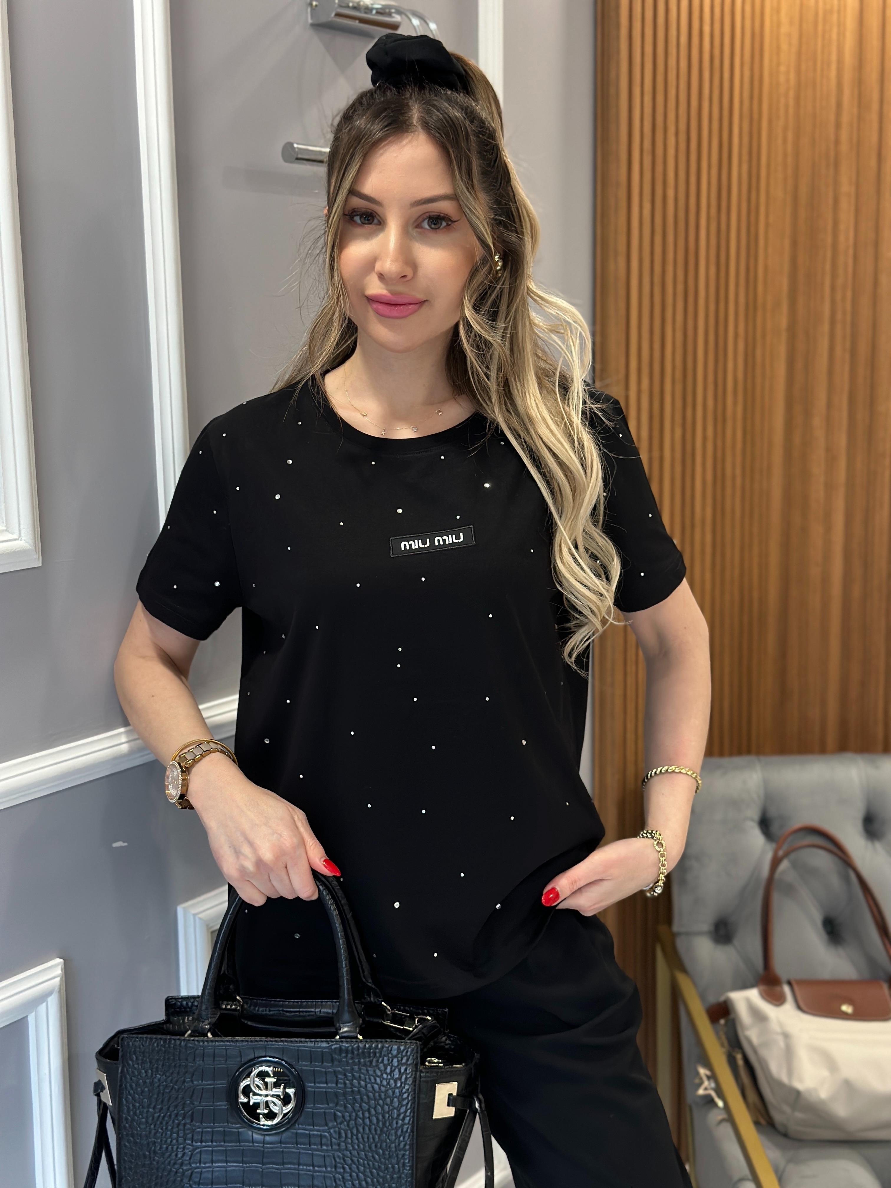 Mi T-shirt Taşlı Siyah