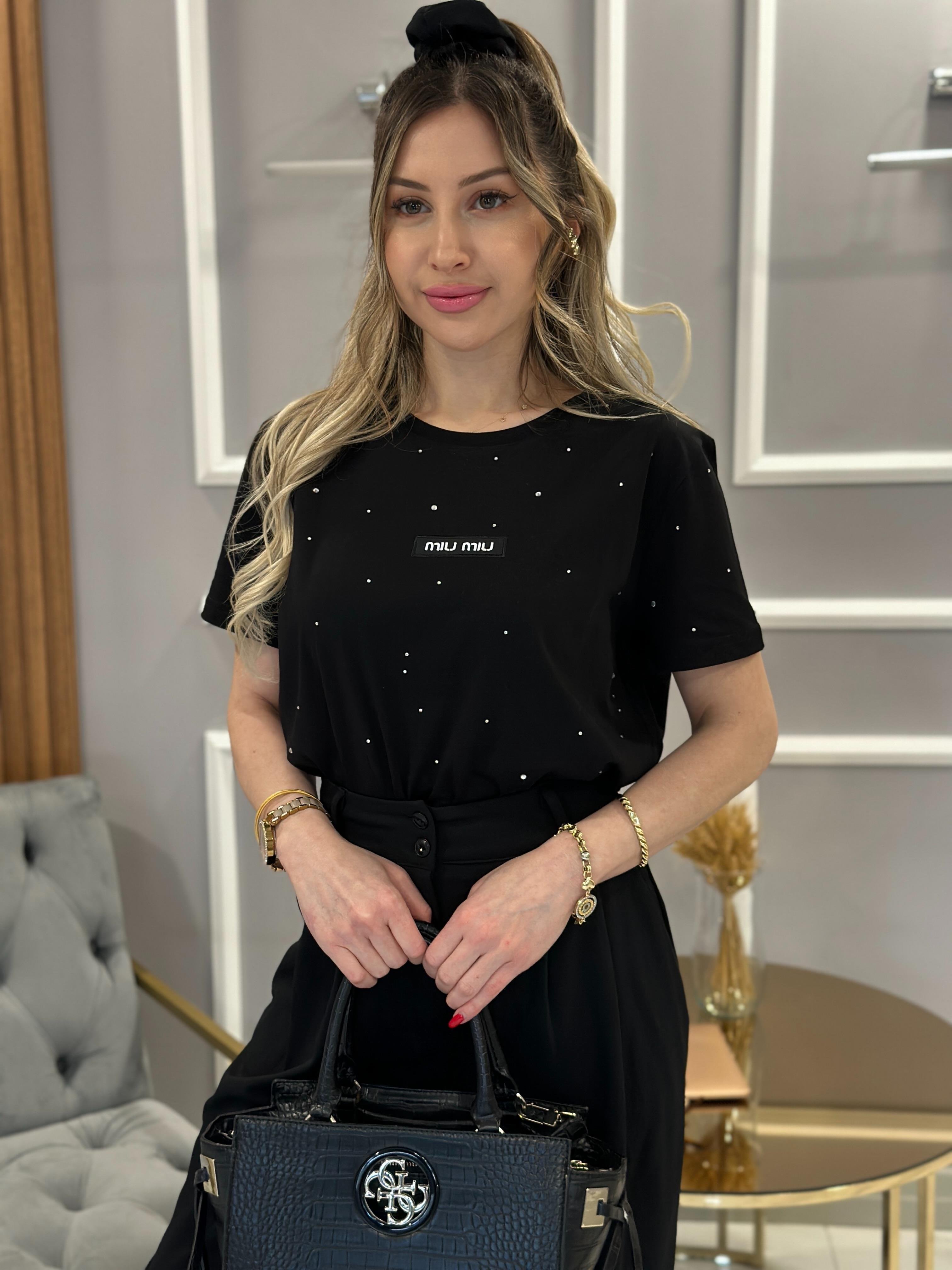 Mi T-shirt Taşlı Siyah