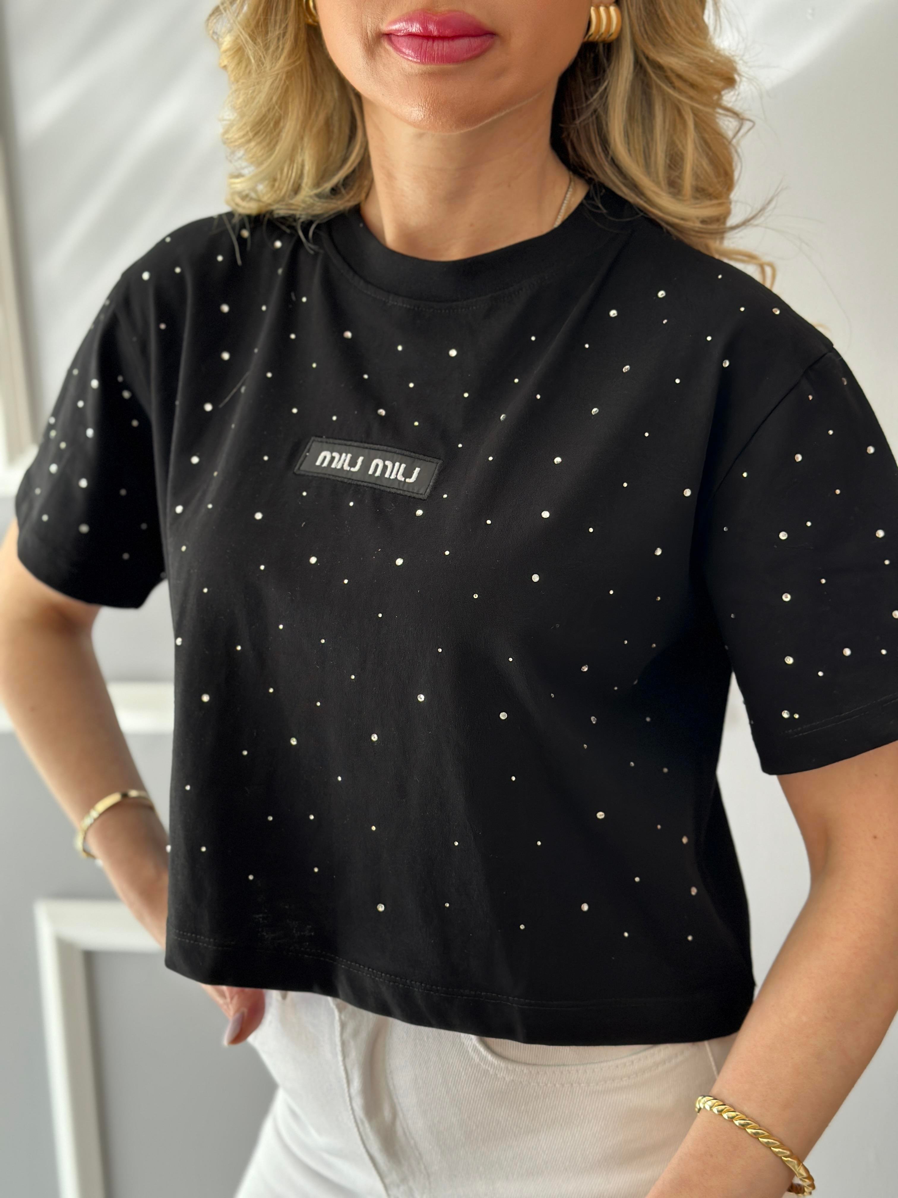 Mİ T-shirt Taşlı Siyah