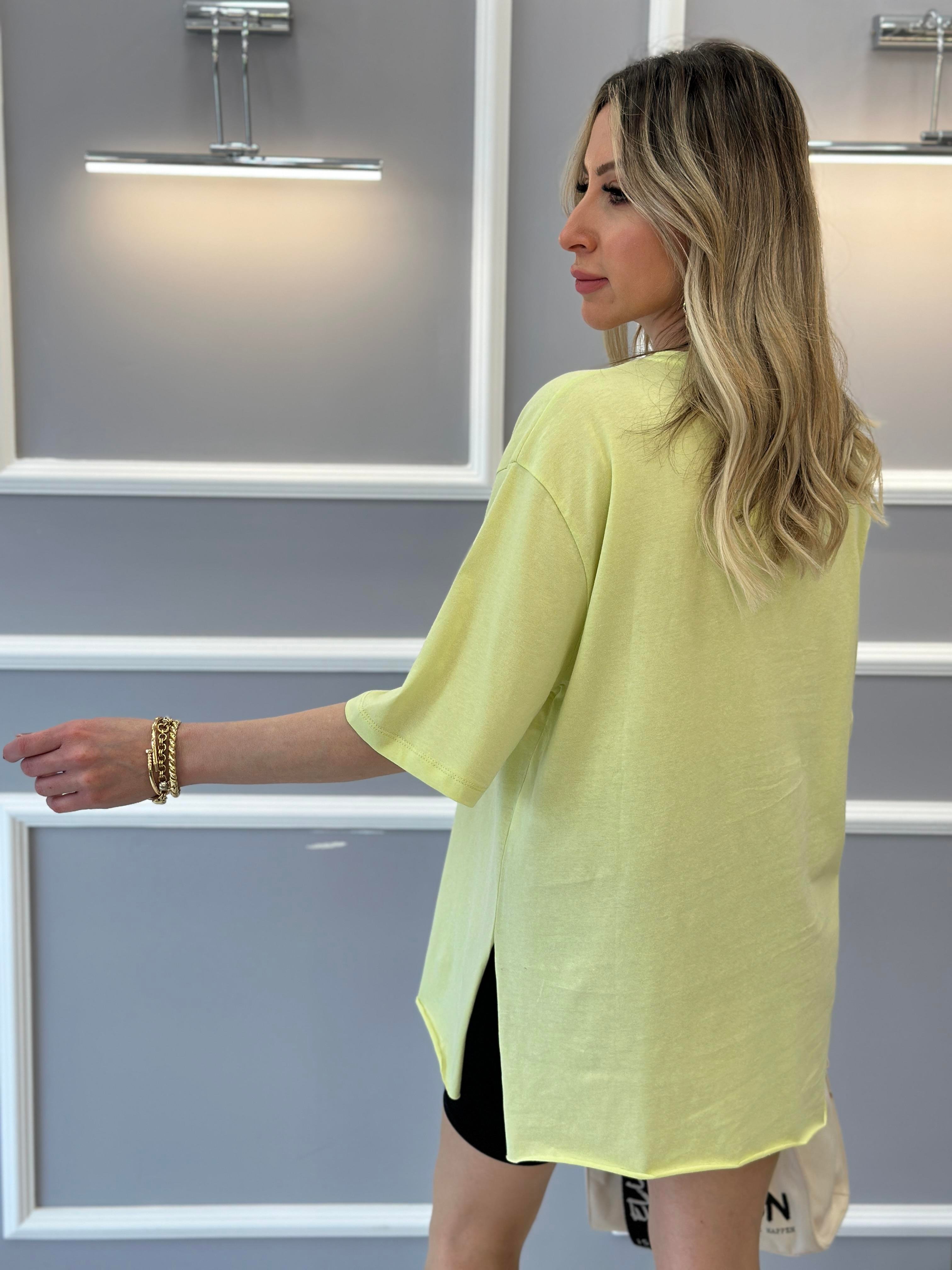 Oys T-shirt Oversize Yandan Yırtmaçlı Neon Yeşil