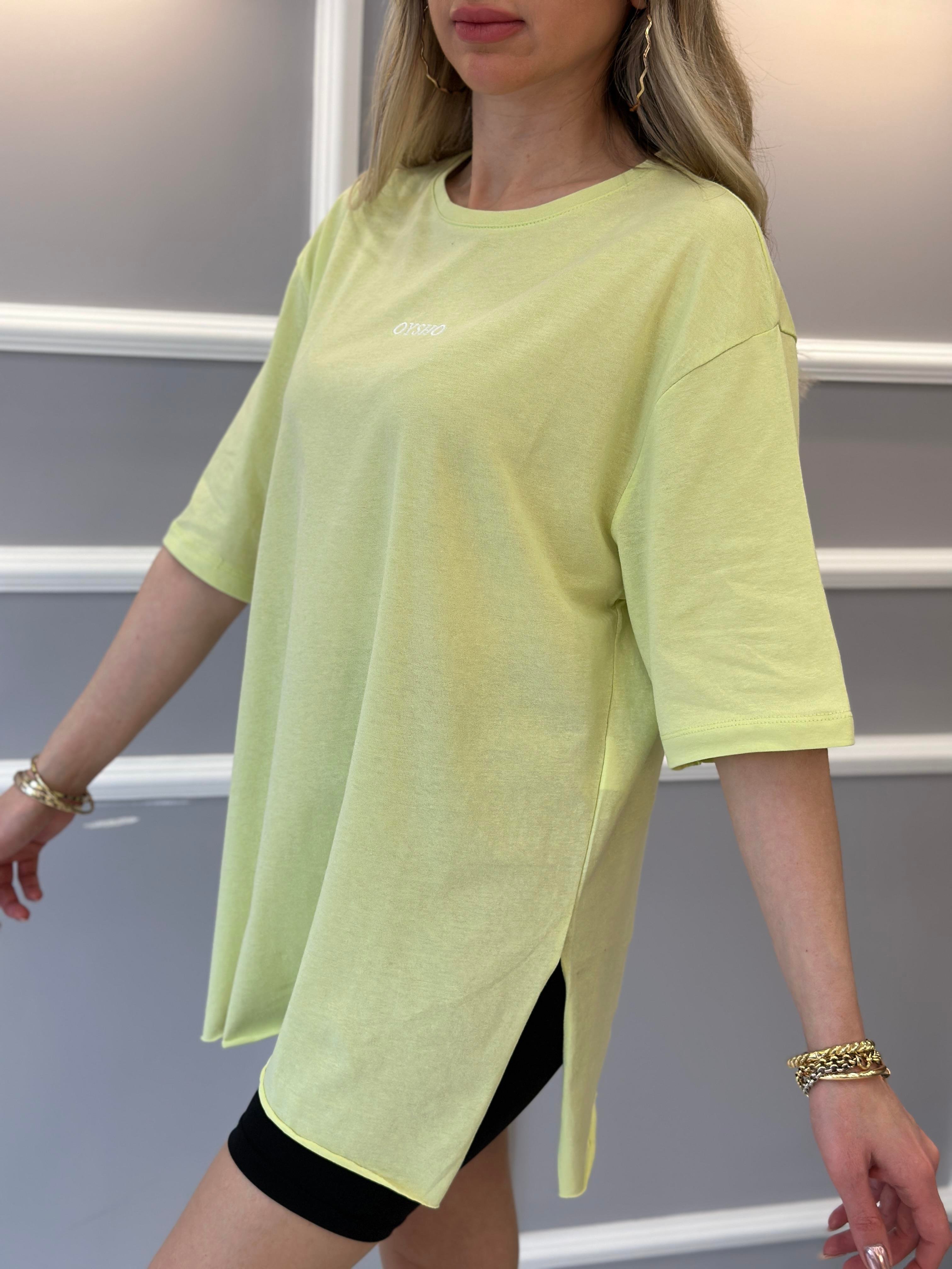 Oys T-shirt Oversize Yandan Yırtmaçlı Neon Yeşil