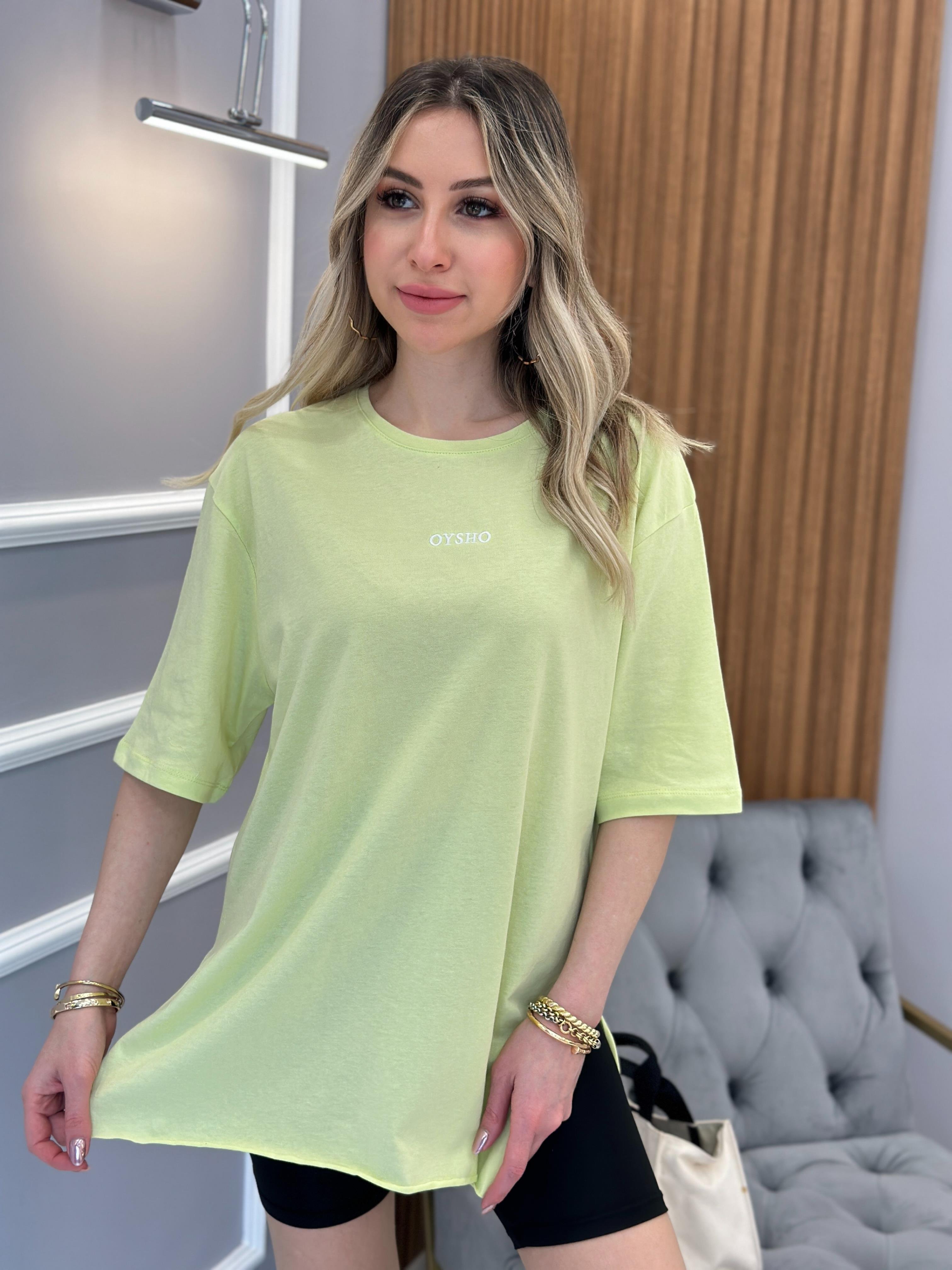 Oys T-shirt Oversize Yandan Yırtmaçlı Neon Yeşil