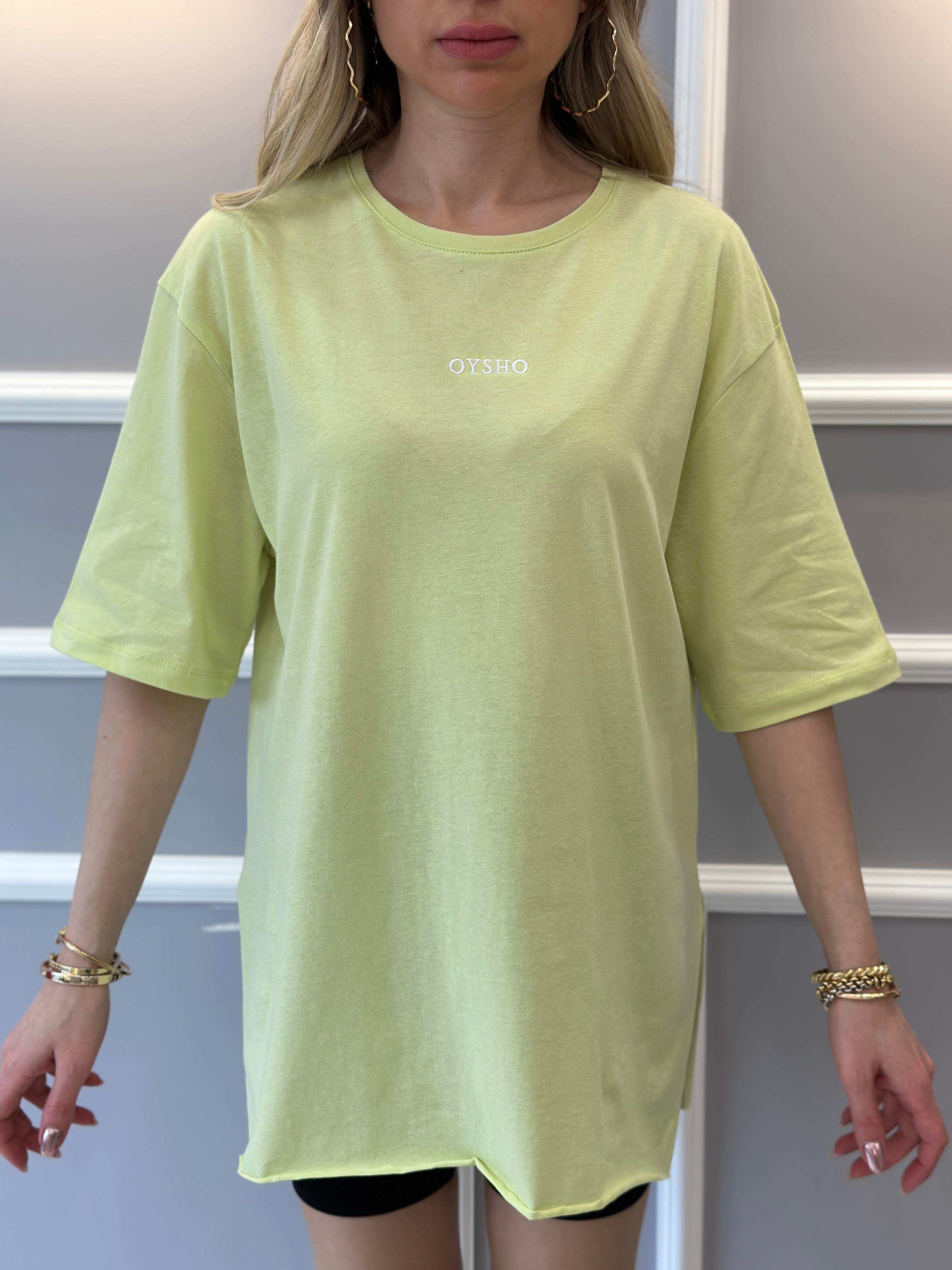 Oys T-shirt Oversize Yandan Yırtmaçlı Neon Yeşil