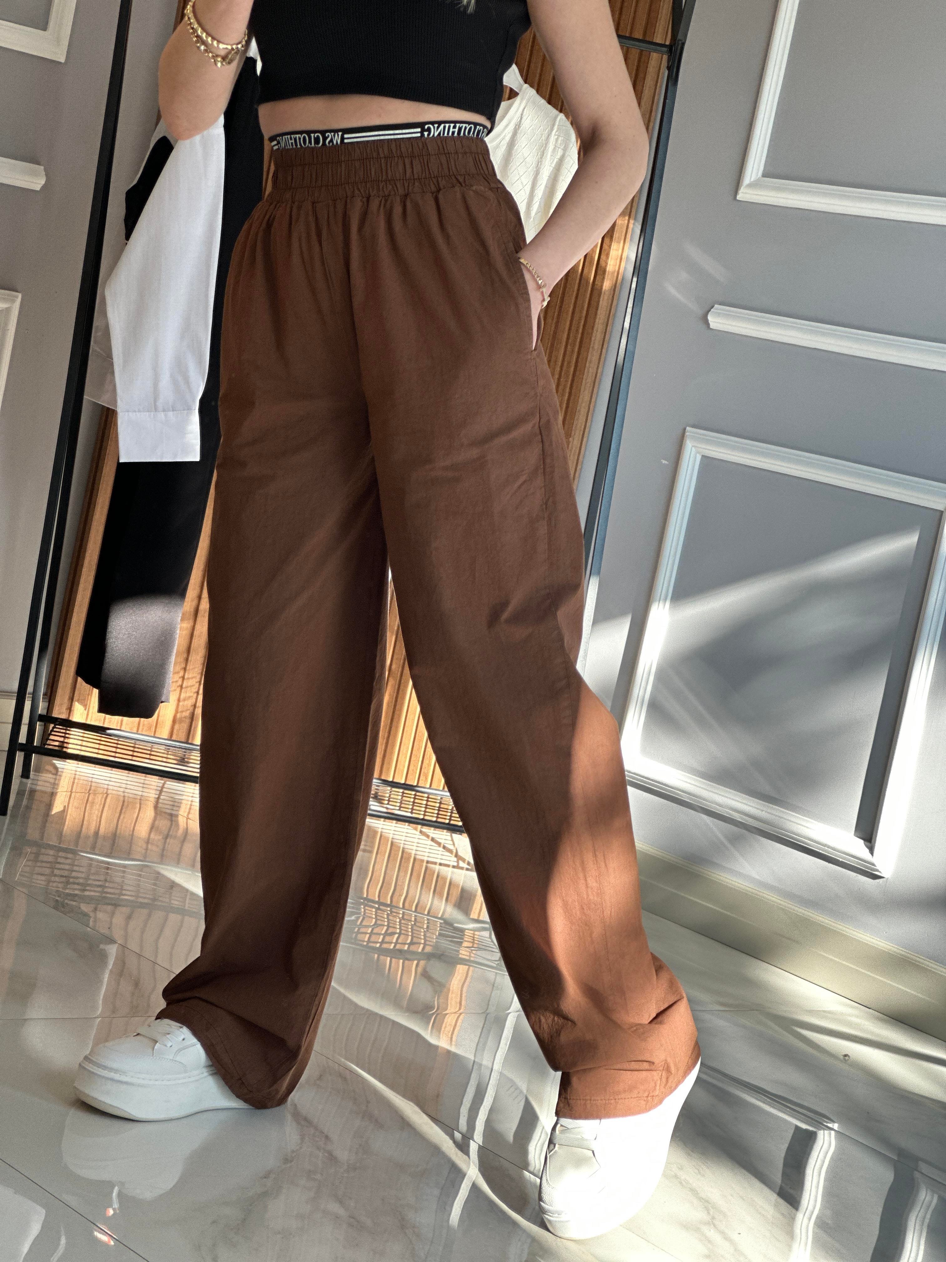 Pantolon Bel Detaylı Kahverengi