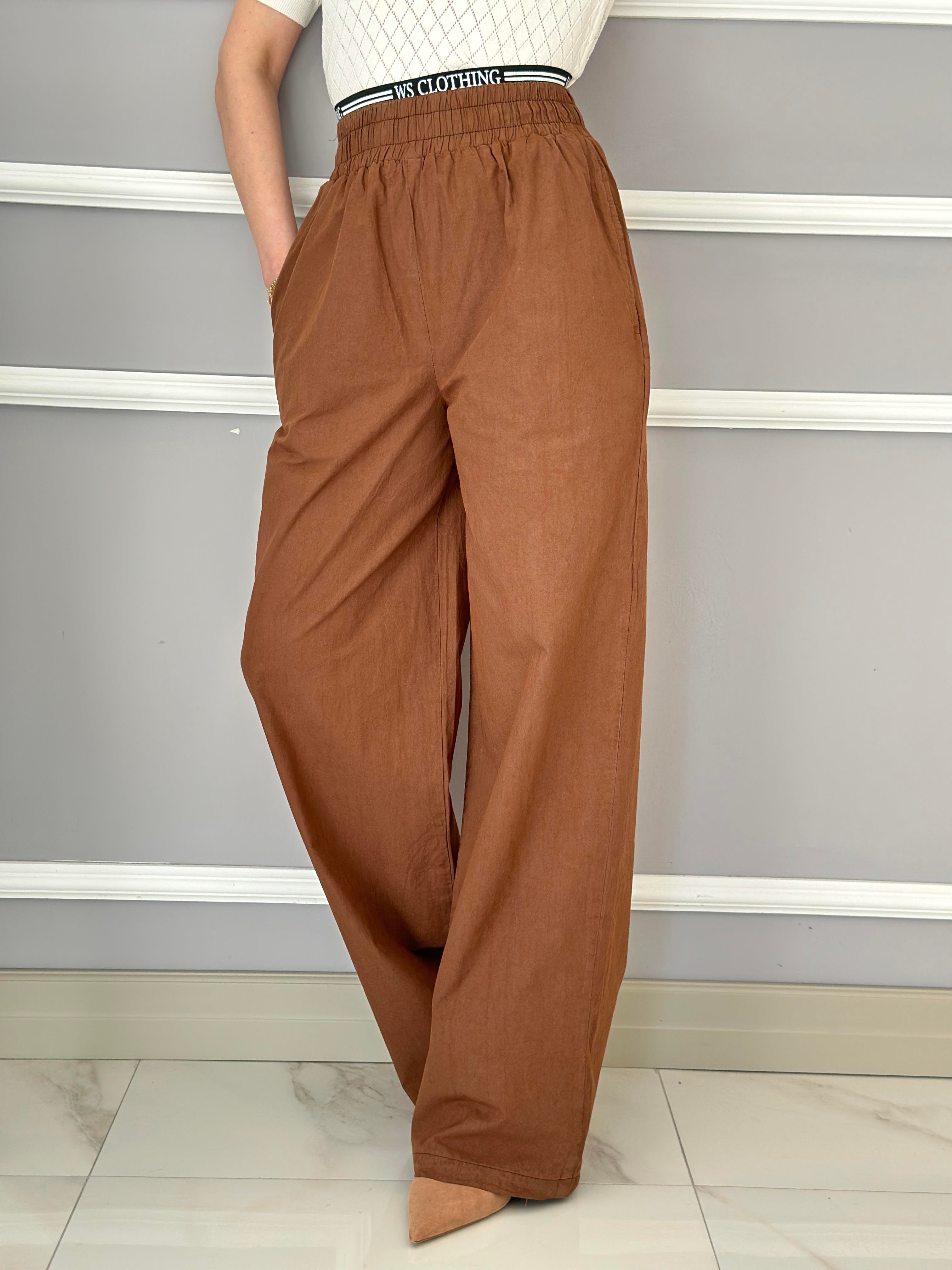 Pantolon Bel Detaylı Kahverengi