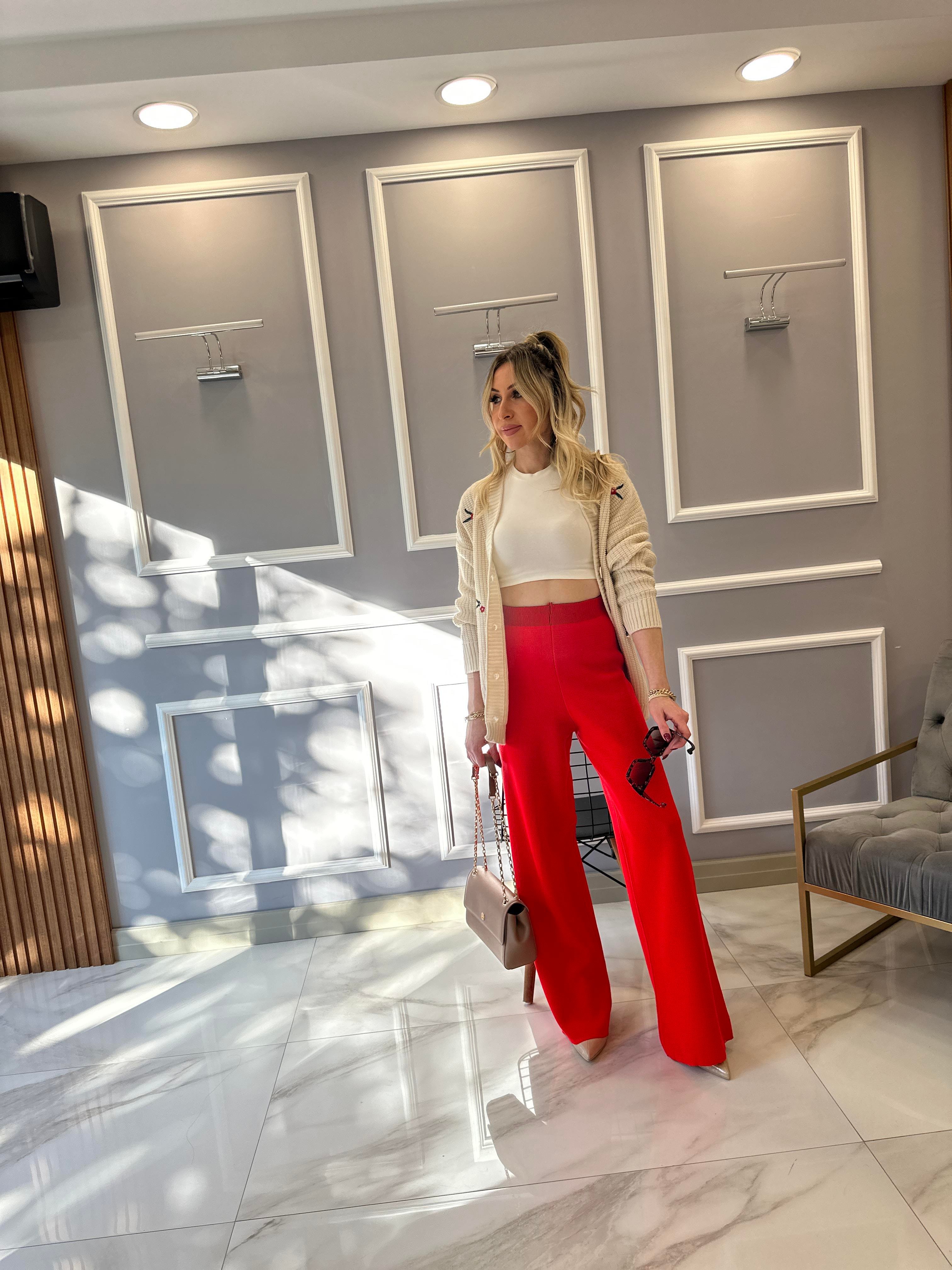 Pantolon Triko Standart Beden Kırmızı
