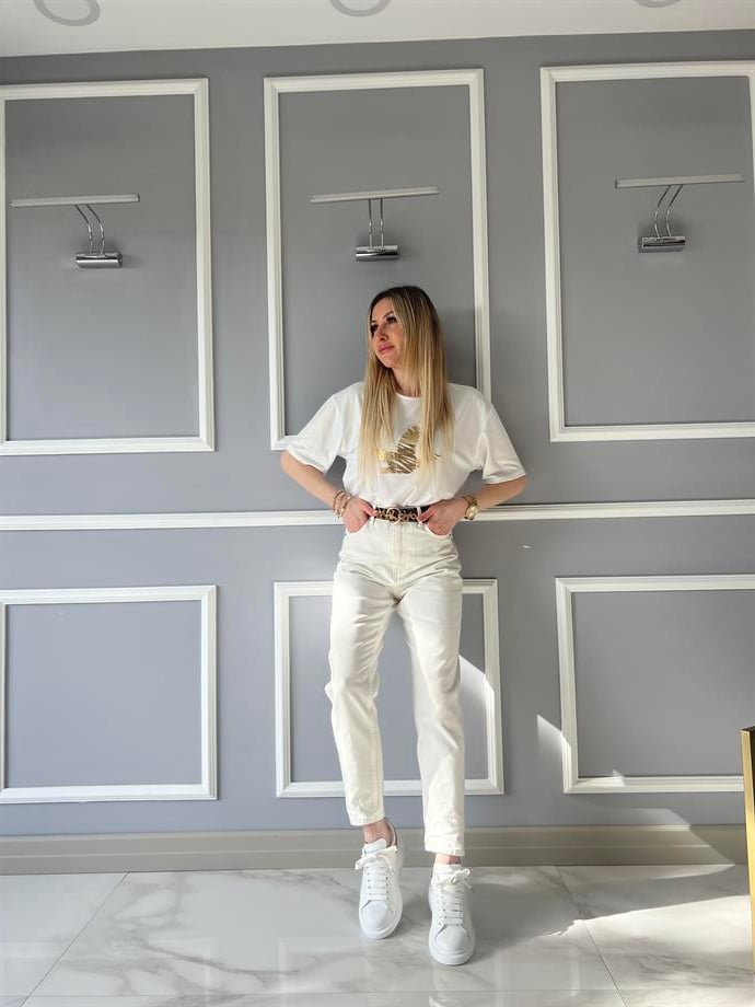 Poema Ekru Mom Jeans