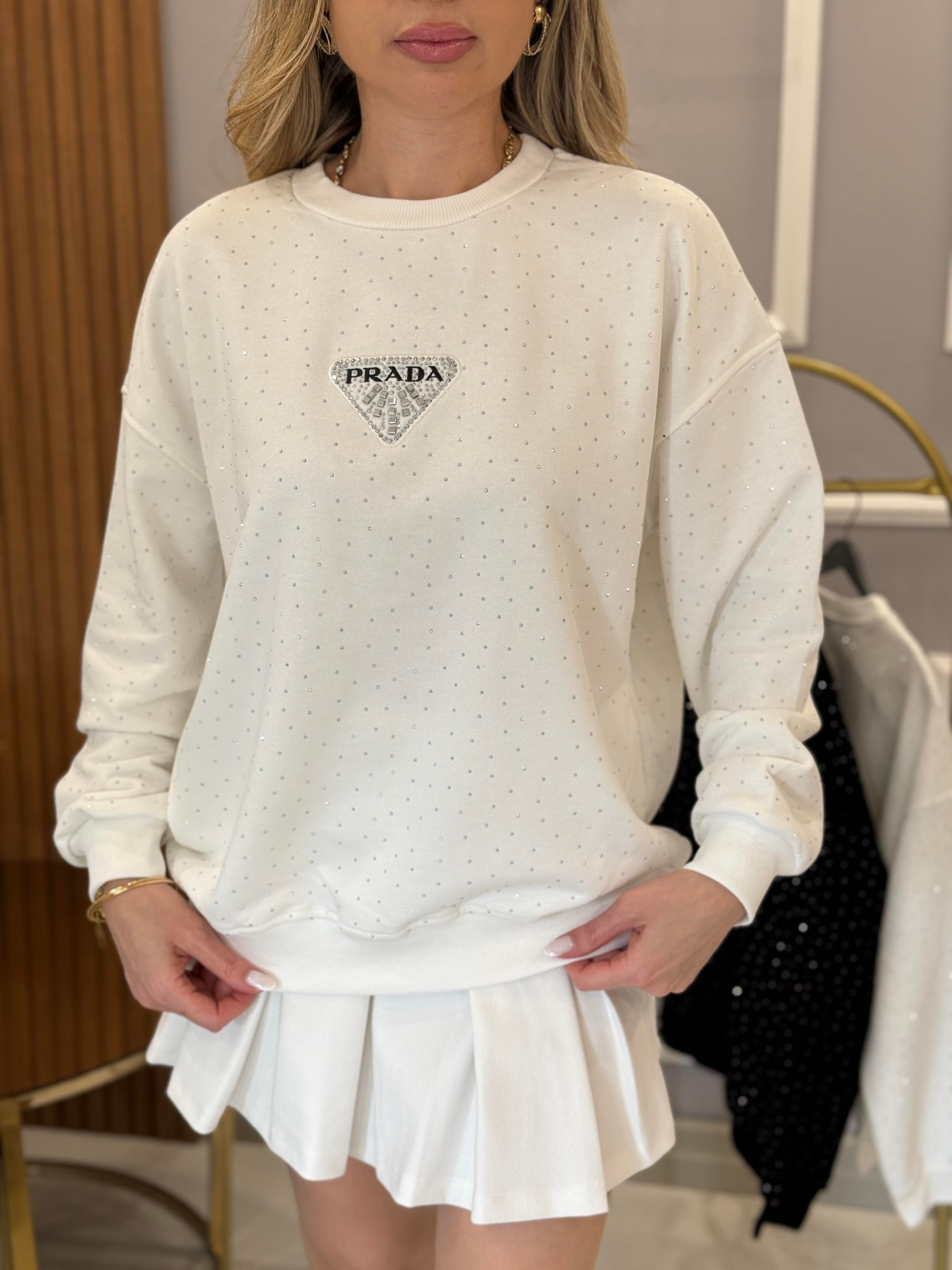 PR Beyaz Serpme Taşlı Üçgen Detaylı Boyu 60 cm Sweat 