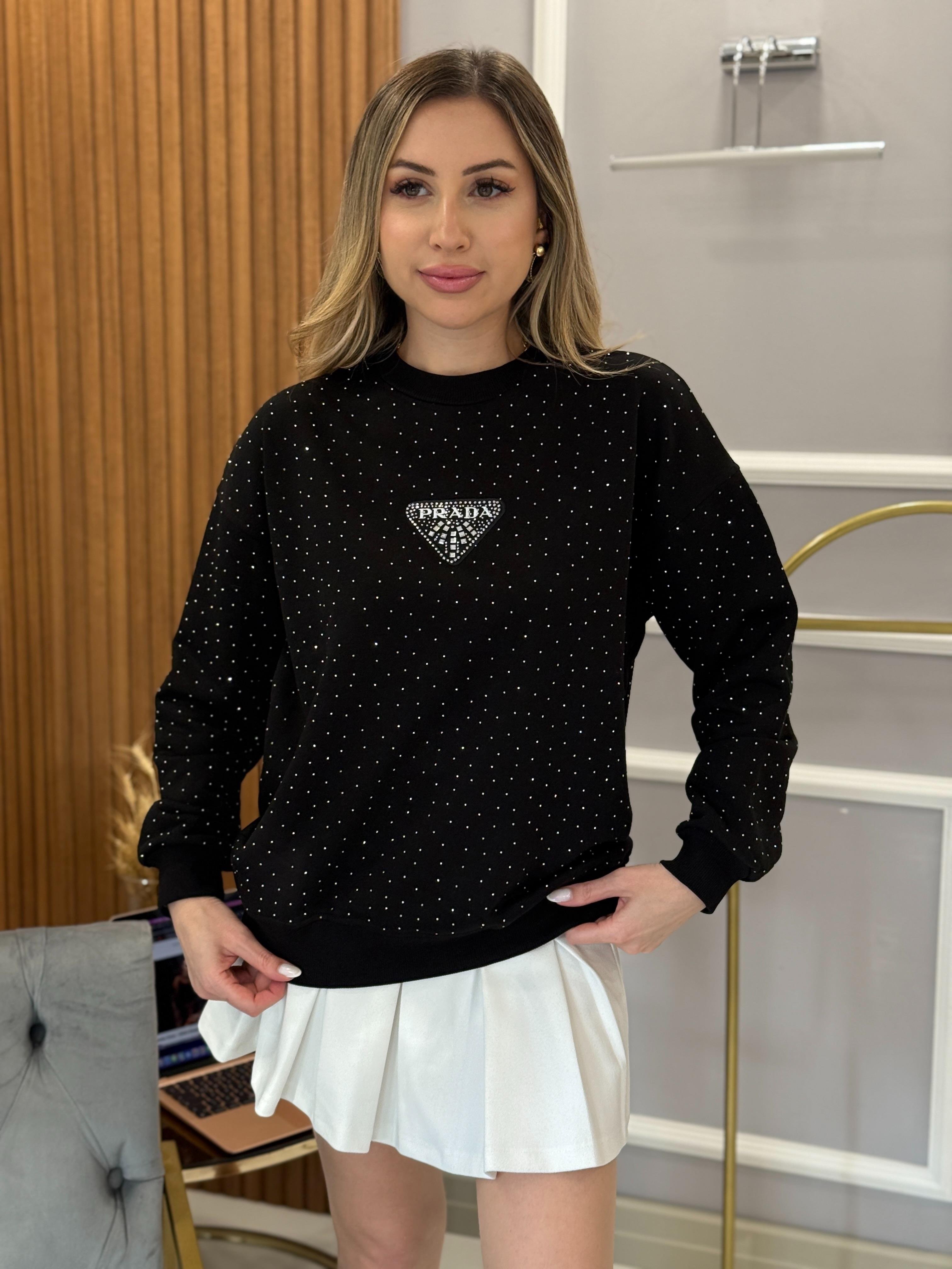 PR Siyah Serpme Taşlı Üçgen Detaylı Boyu 60 cm Sweat 