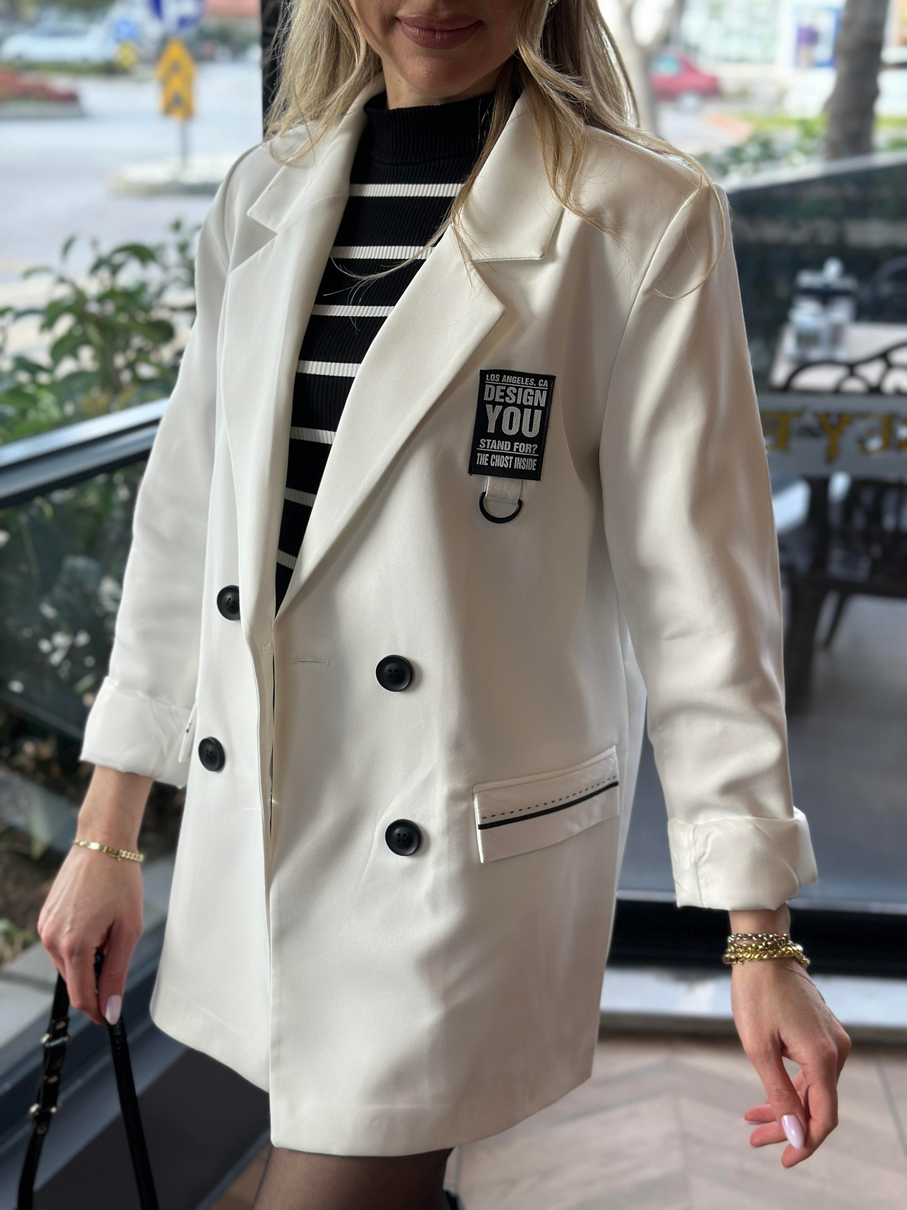 Premium Blazer Ceket Beyaz