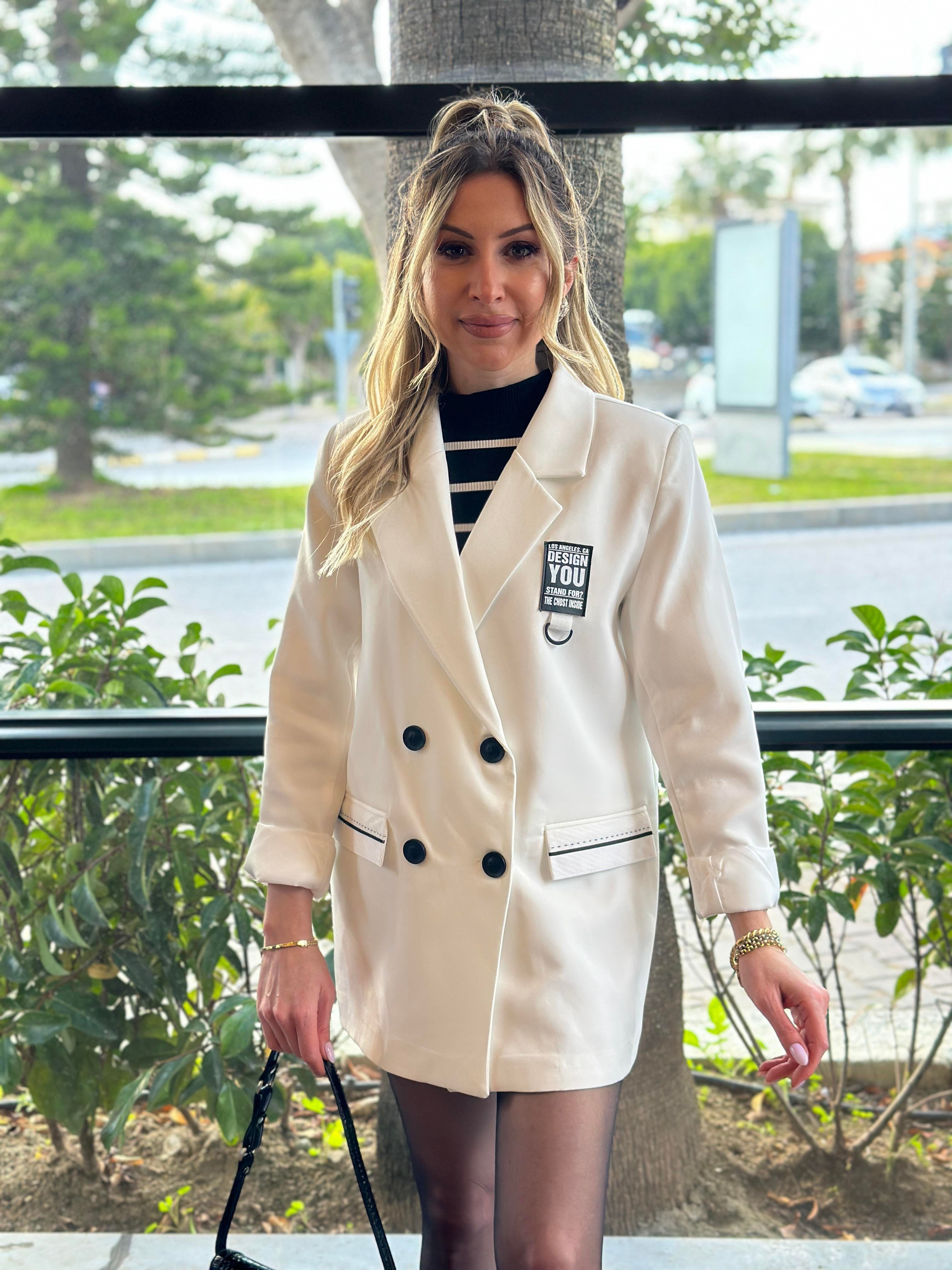 Premium Blazer Ceket Beyaz