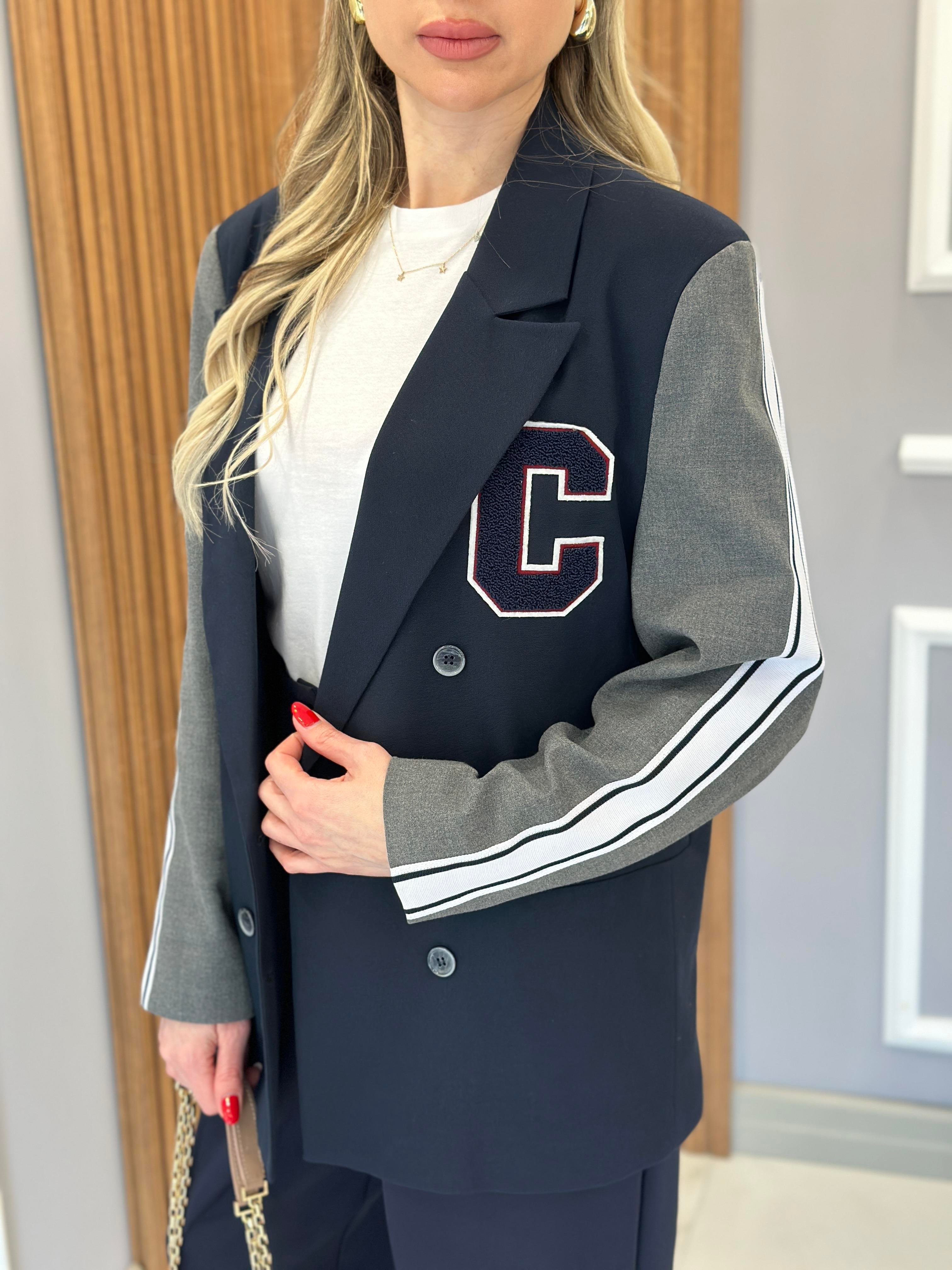 Premium Blazer Ceket Kol Şerit Detaylı Lacivert