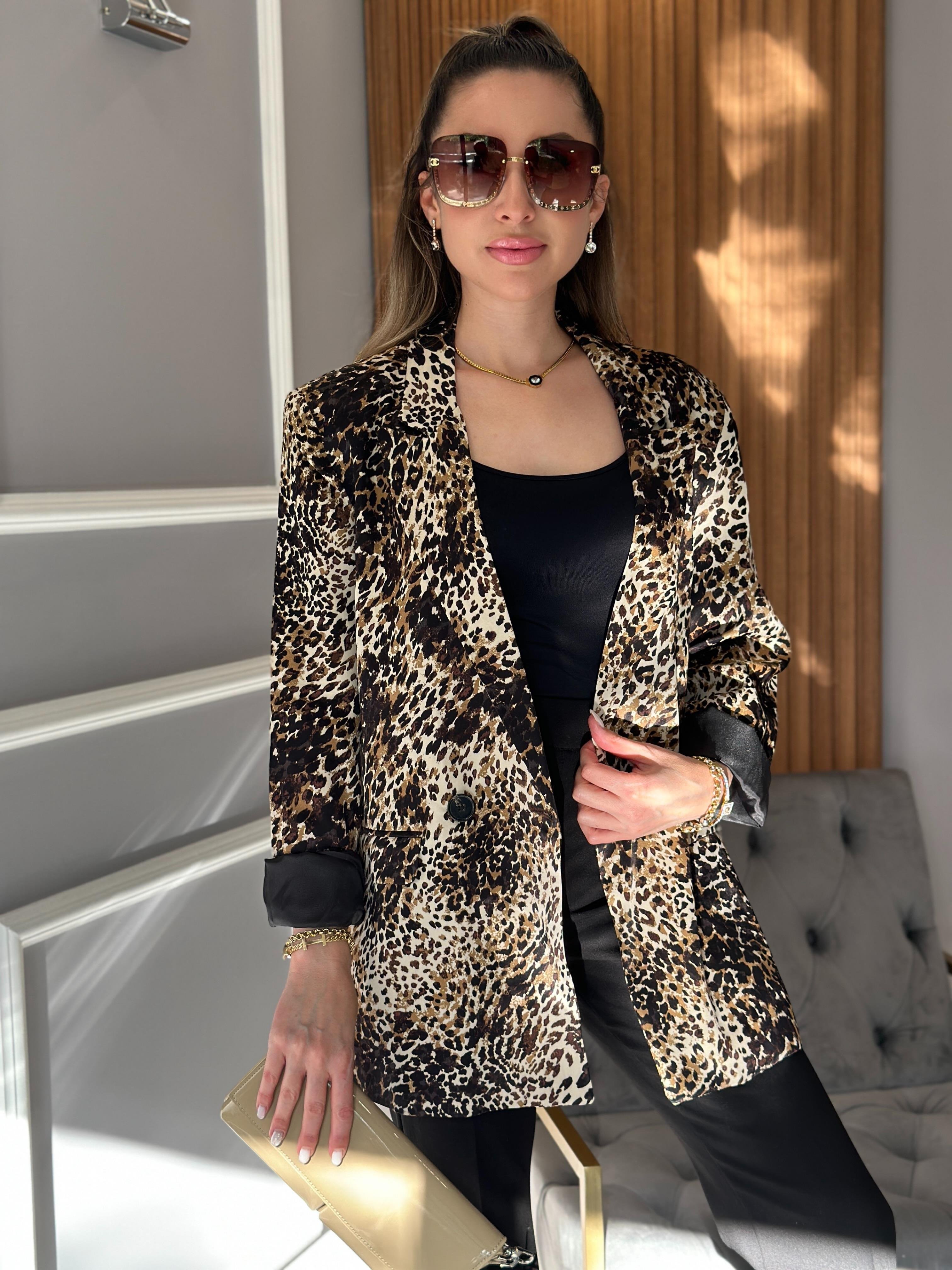 Premium Blazer Ceket Leopar Desen