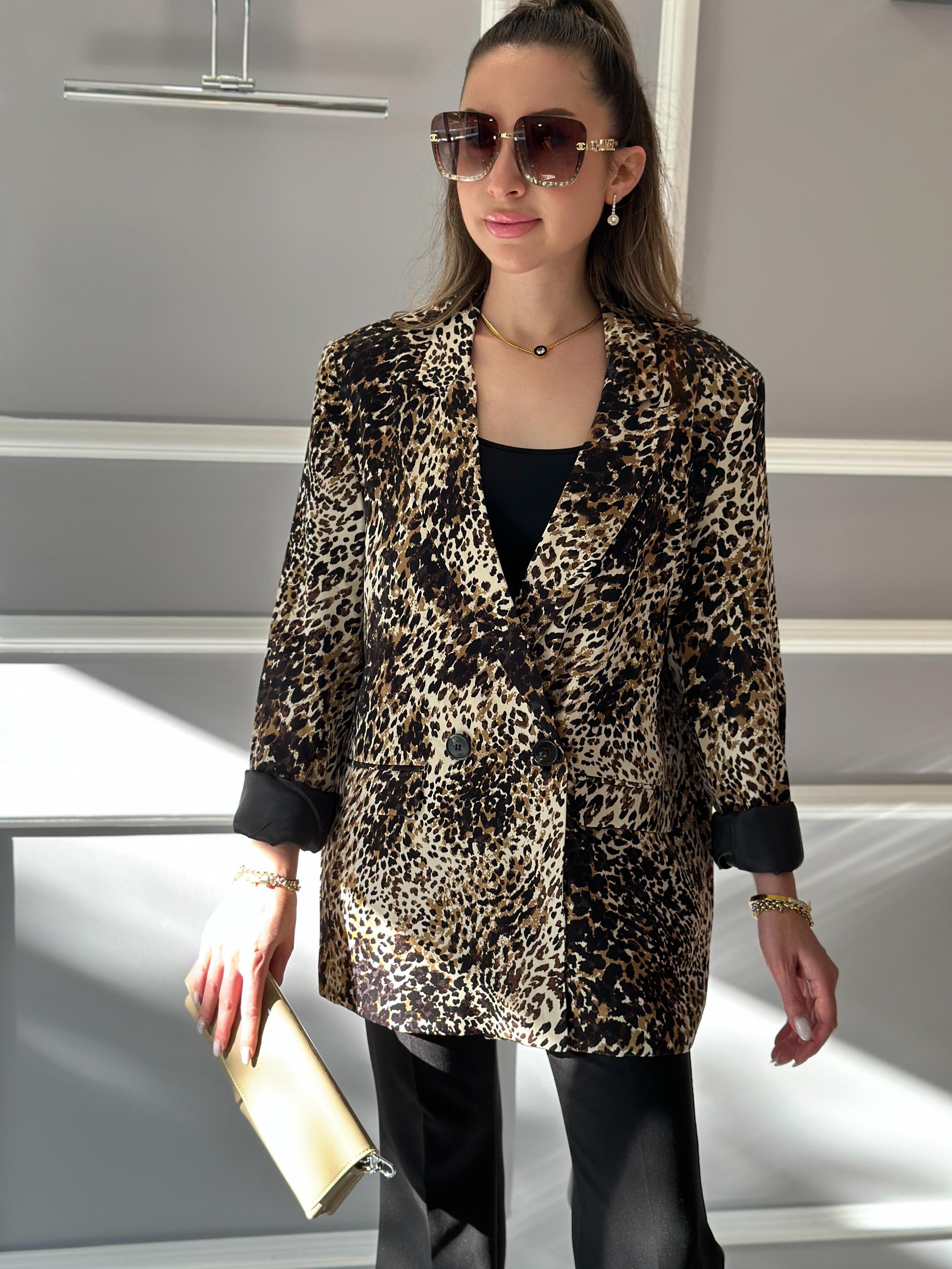 Premium Blazer Ceket Leopar Desen