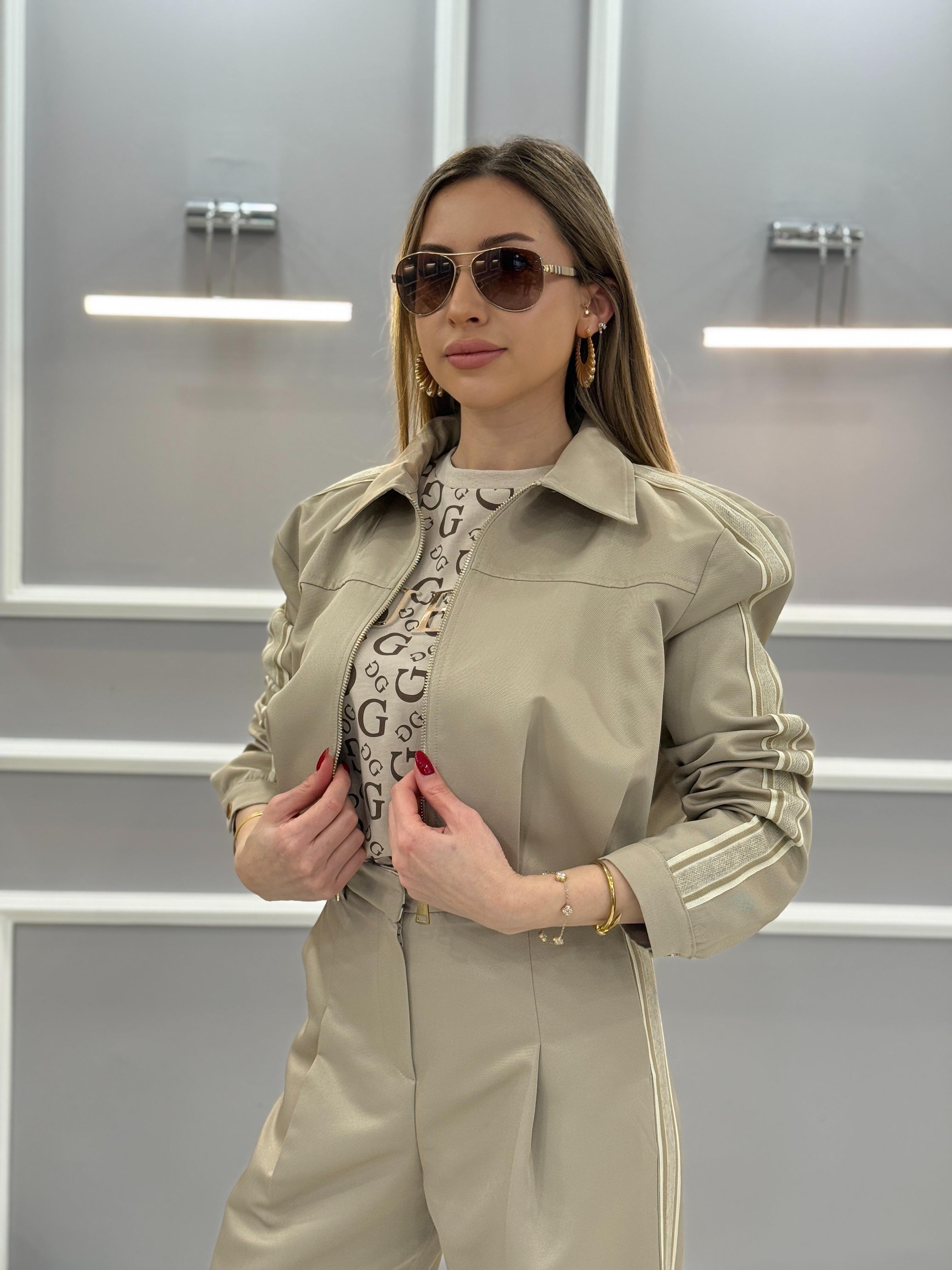 Premium Bomber Yan Şeritli Vizon Ceket 