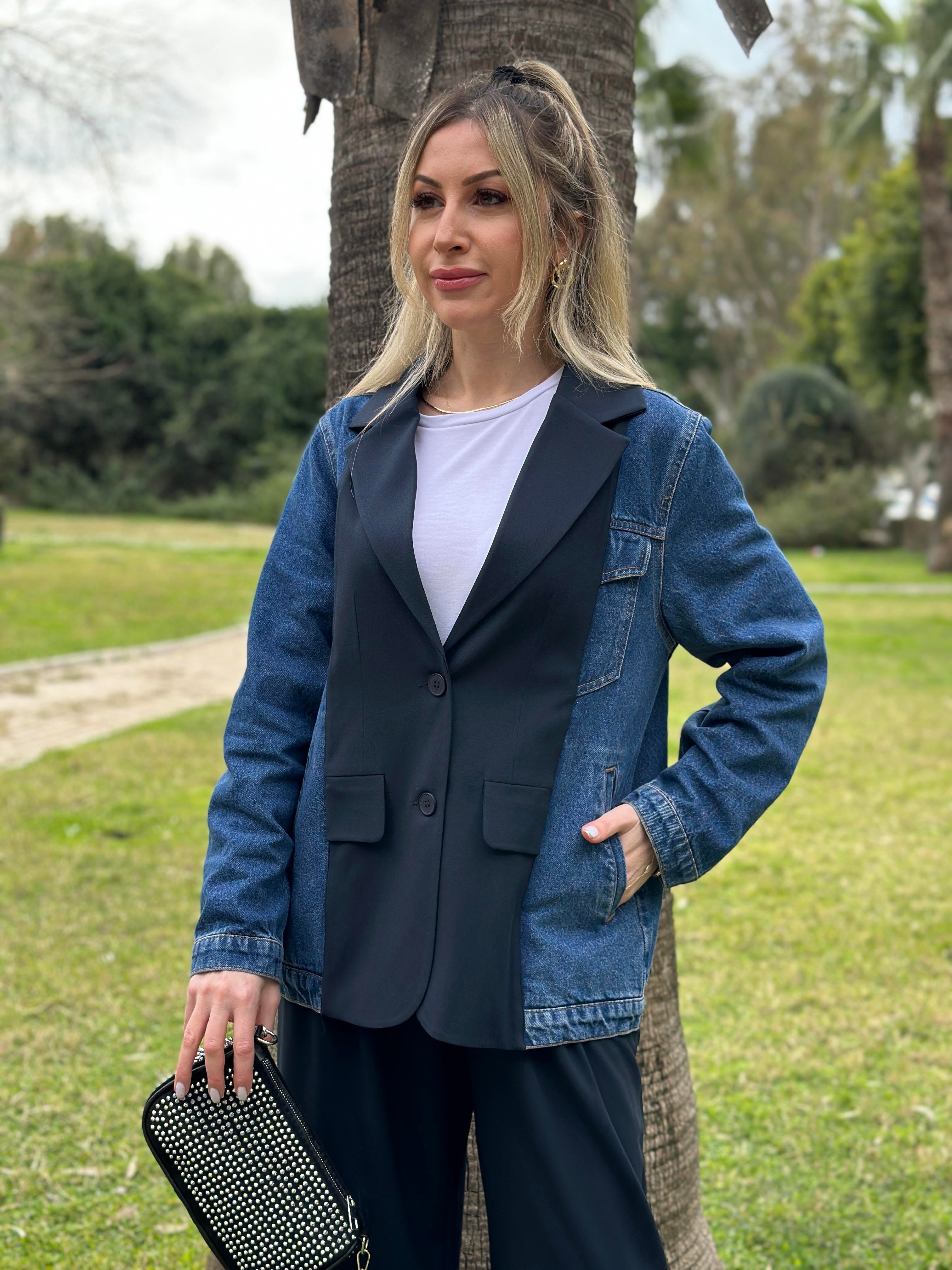 Premium Lacivert Blazer Ceket Kot Detaylı