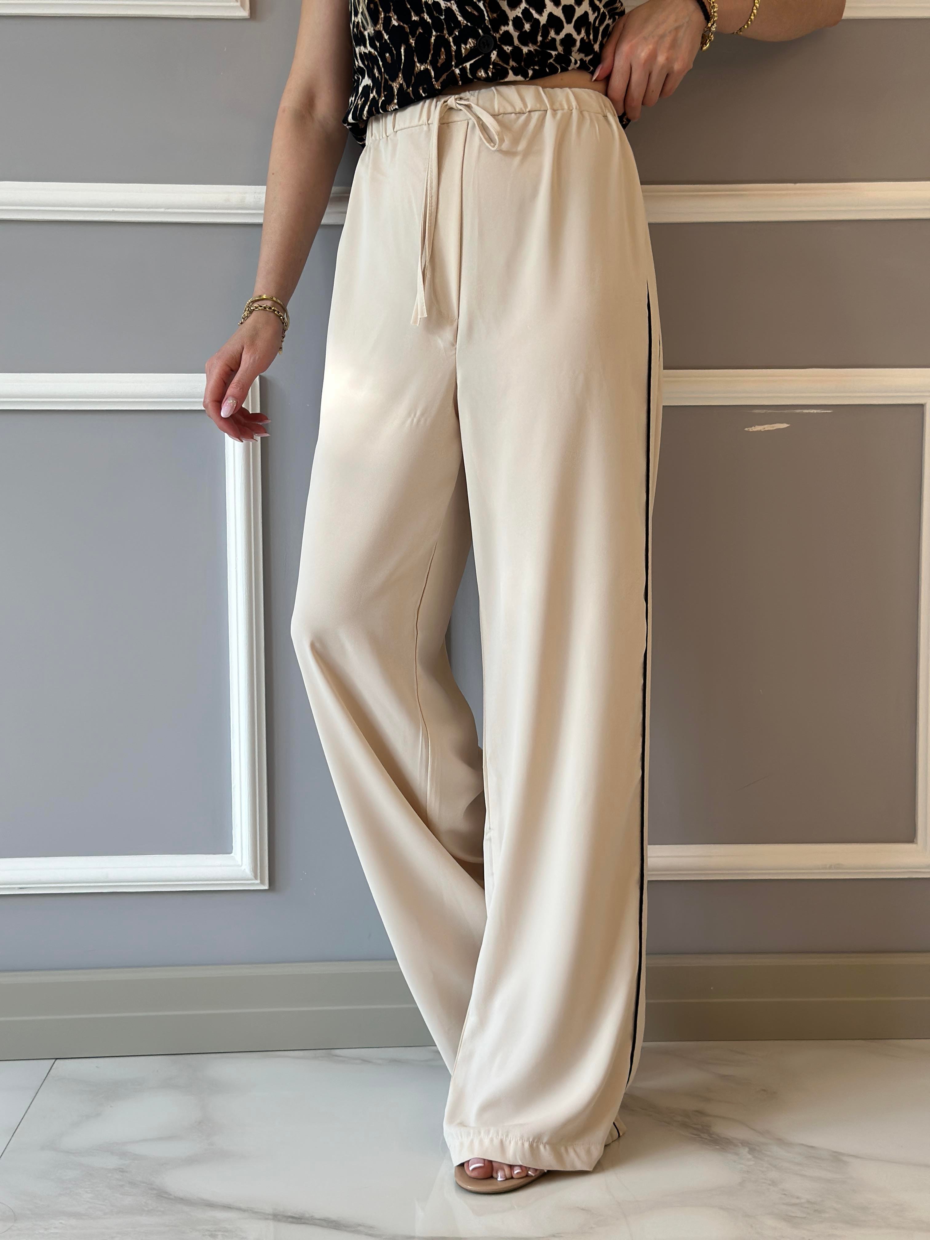 Premium Palazzo Pantalon Yandan Şeritli Beli Lastikli