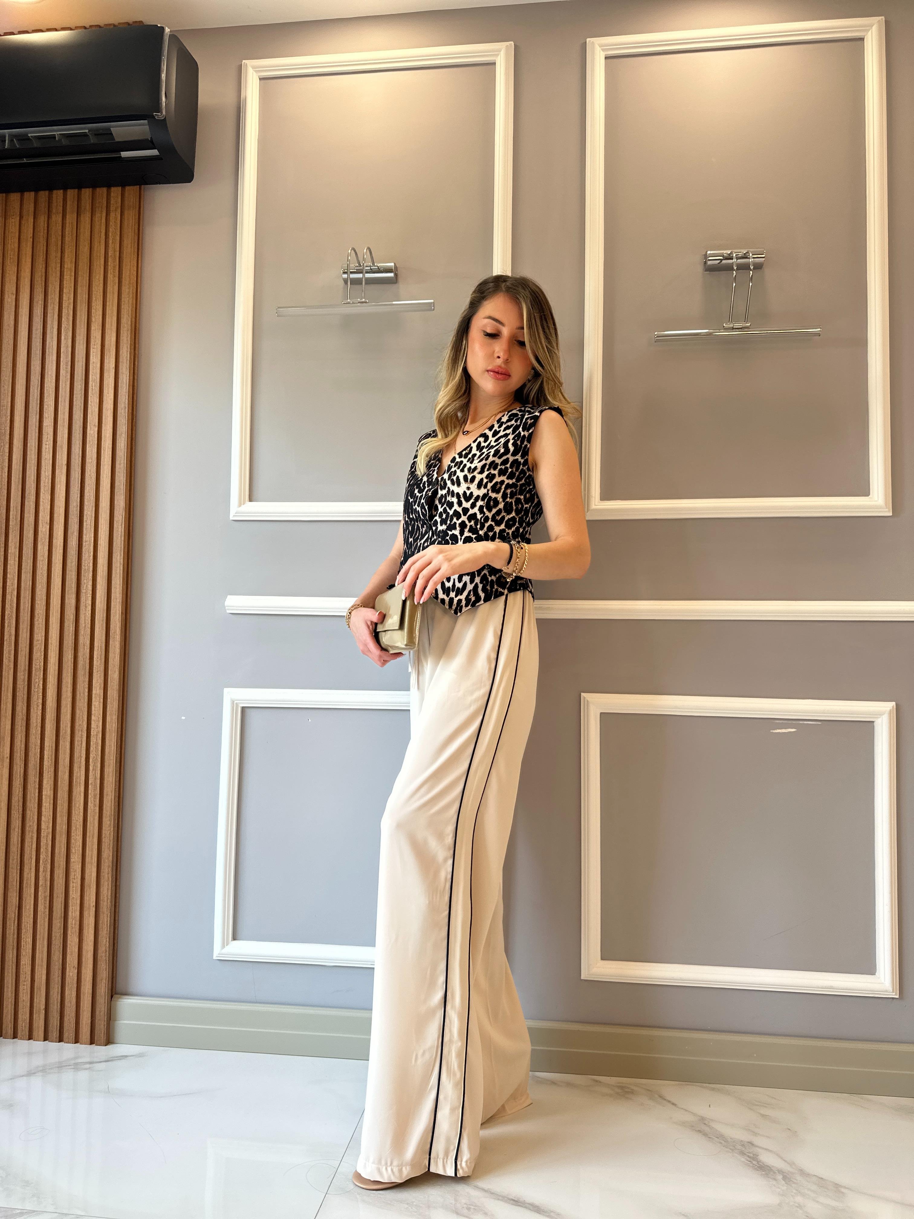 Premium Palazzo Pantalon Yandan Şeritli Beli Lastikli