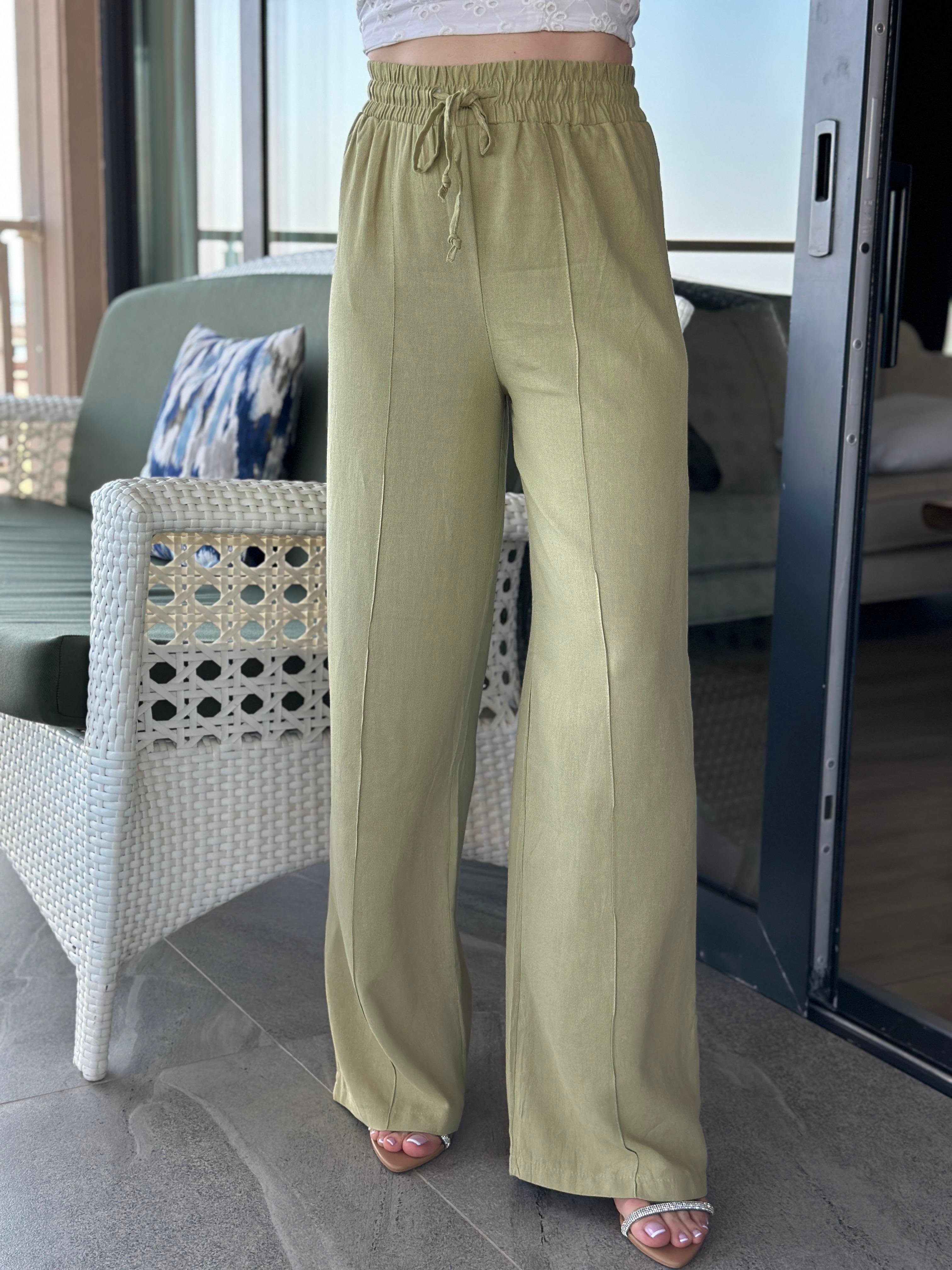 Premium Pantolon Keten İçi Astarlı Palozzo Haki