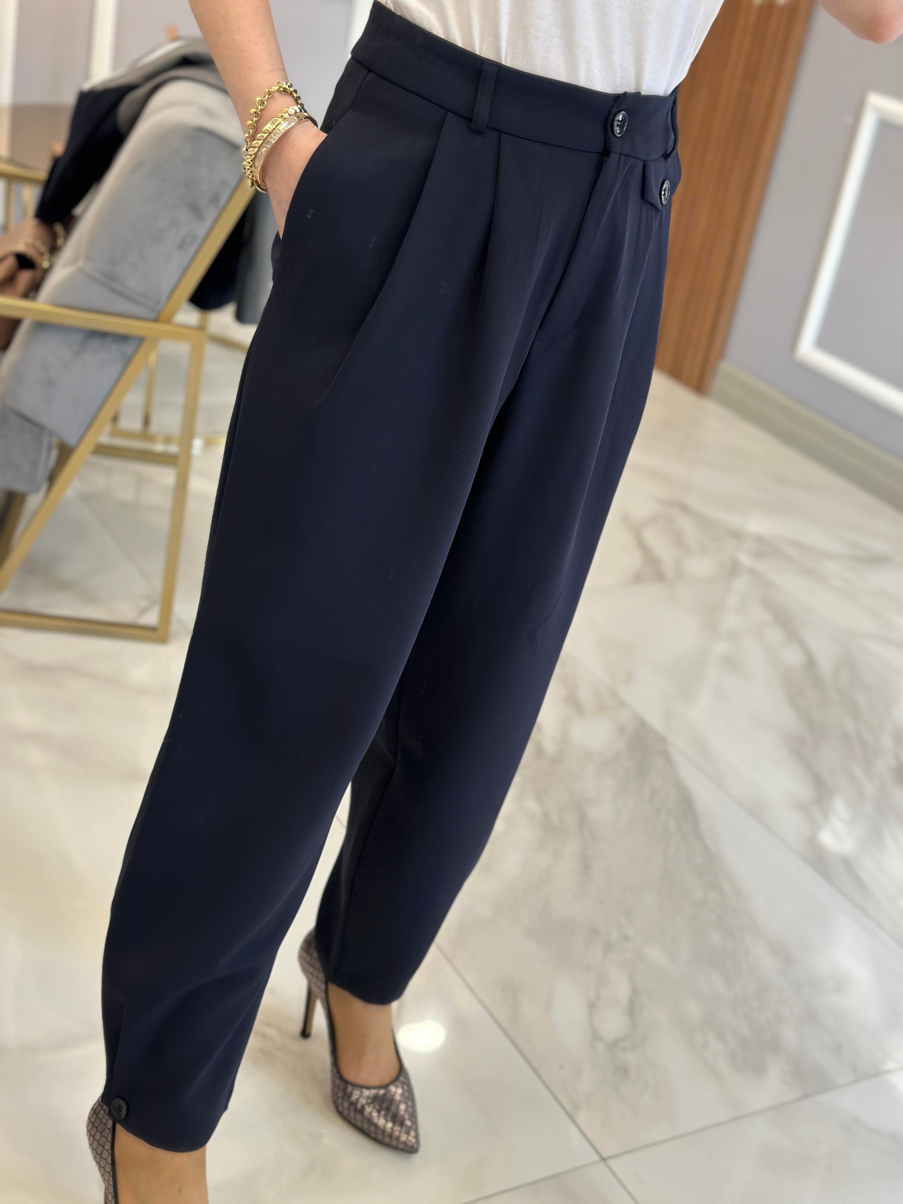 Premium Pantolon Kumaş Yüksek Bel Lacivert