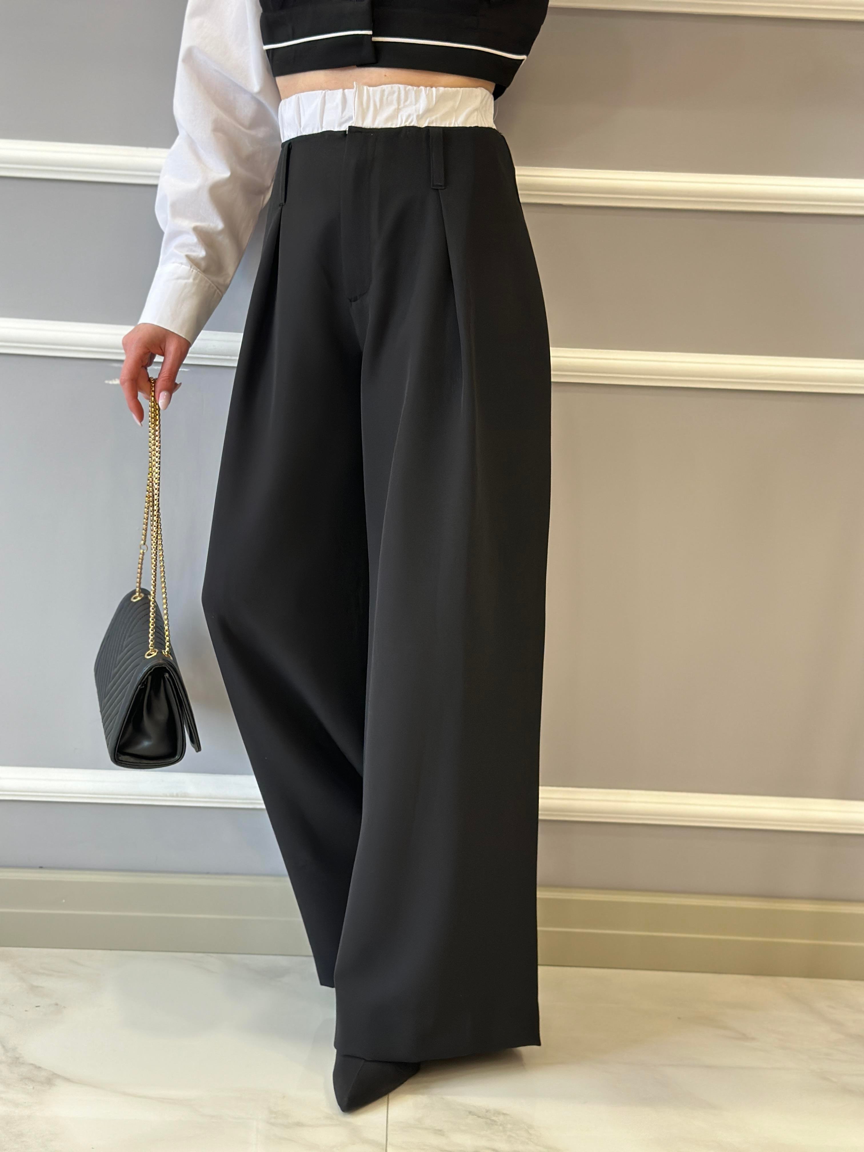 Premium Pantolon Palazzo Bel Detaylı Siyah