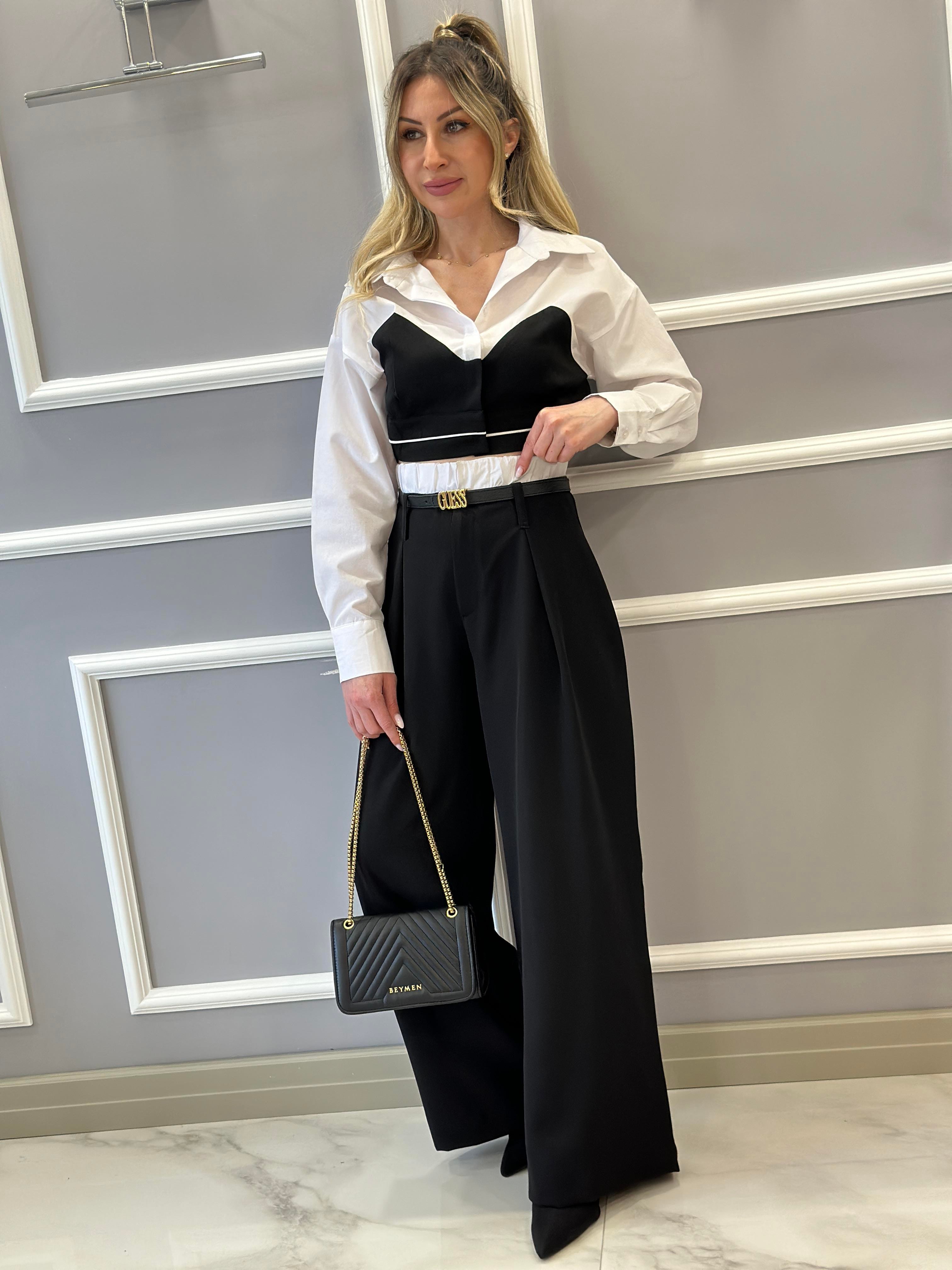 Premium Pantolon Palazzo Bel Detaylı Siyah