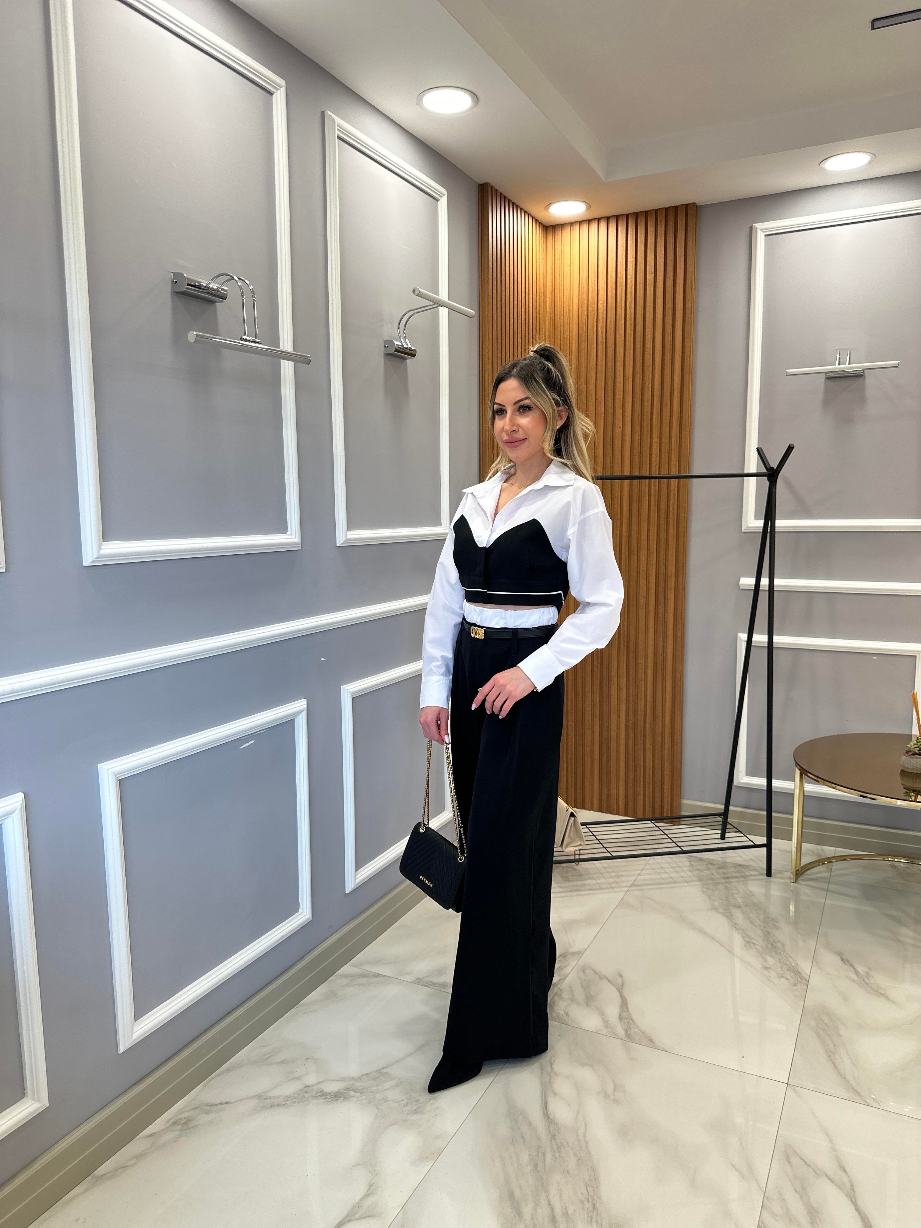 Premium Pantolon Palazzo Bel Detaylı Siyah