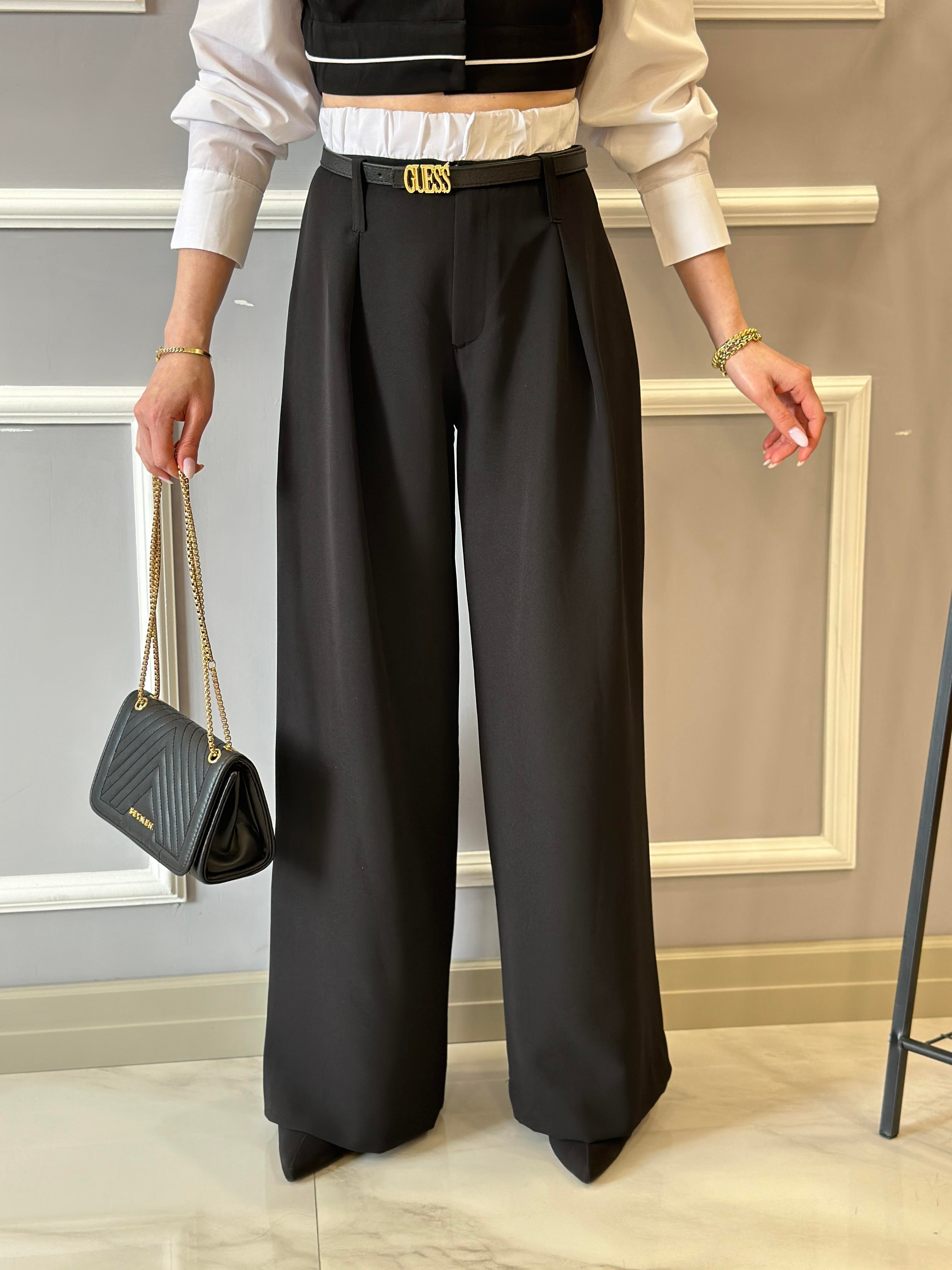 Premium Pantolon Palazzo Bel Detaylı Siyah